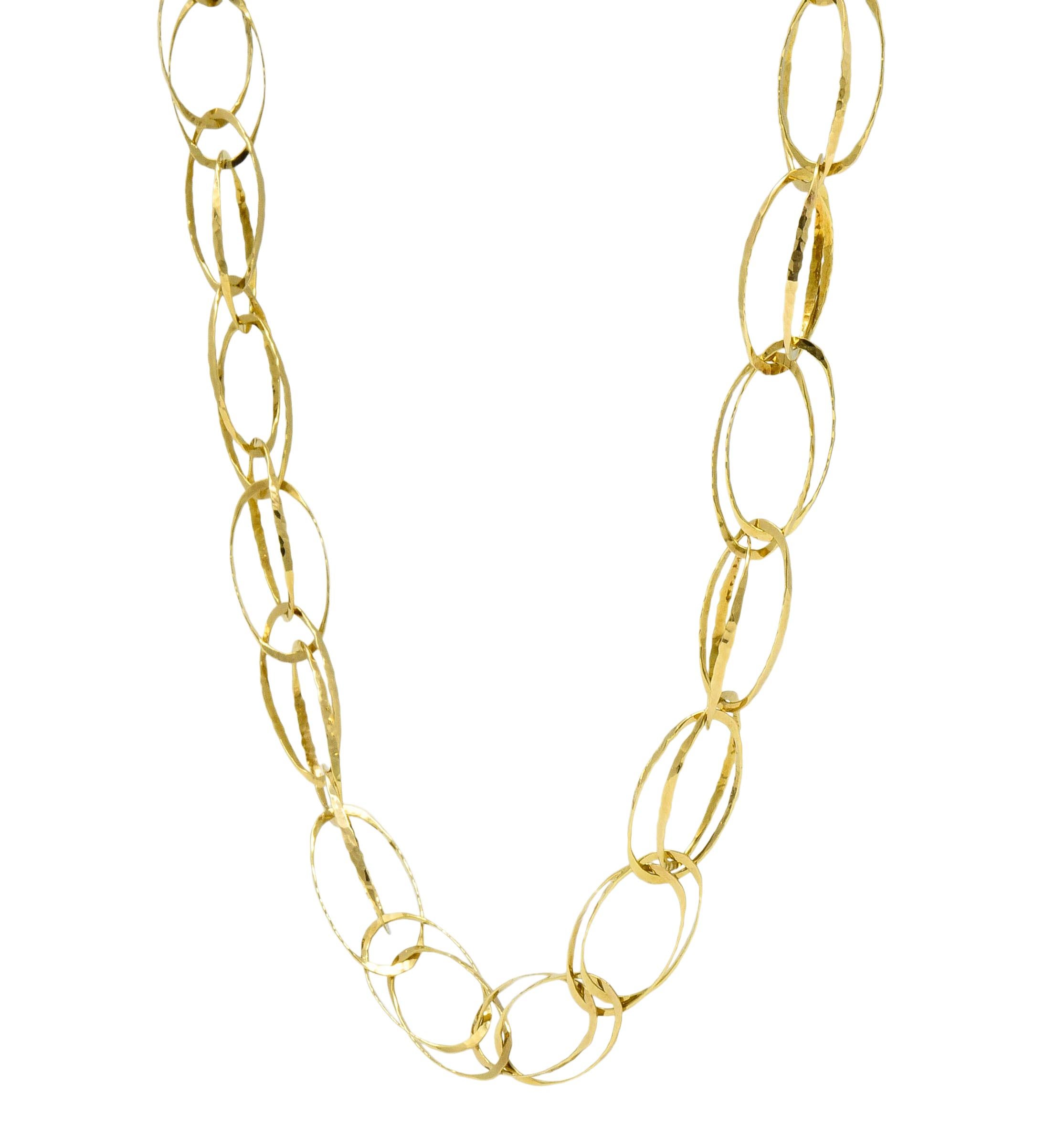 Contemporary 18 Karat Gold Yellow Hammered Link Necklace 3