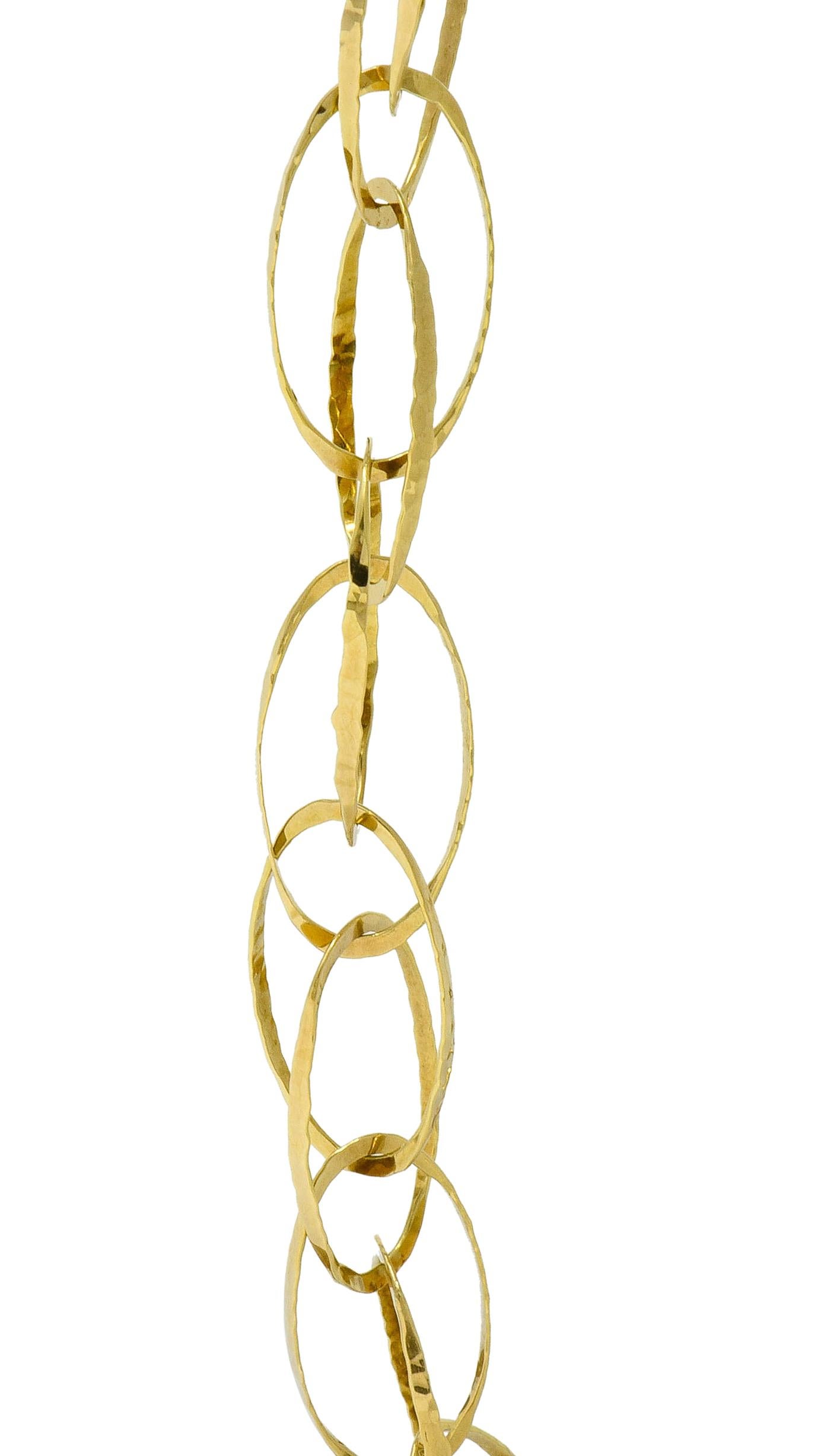 Contemporary 18 Karat Gold Yellow Hammered Link Necklace 4