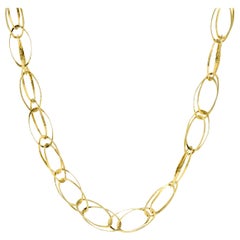 Contemporary 18 Karat Gold Yellow Hammered Link Necklace