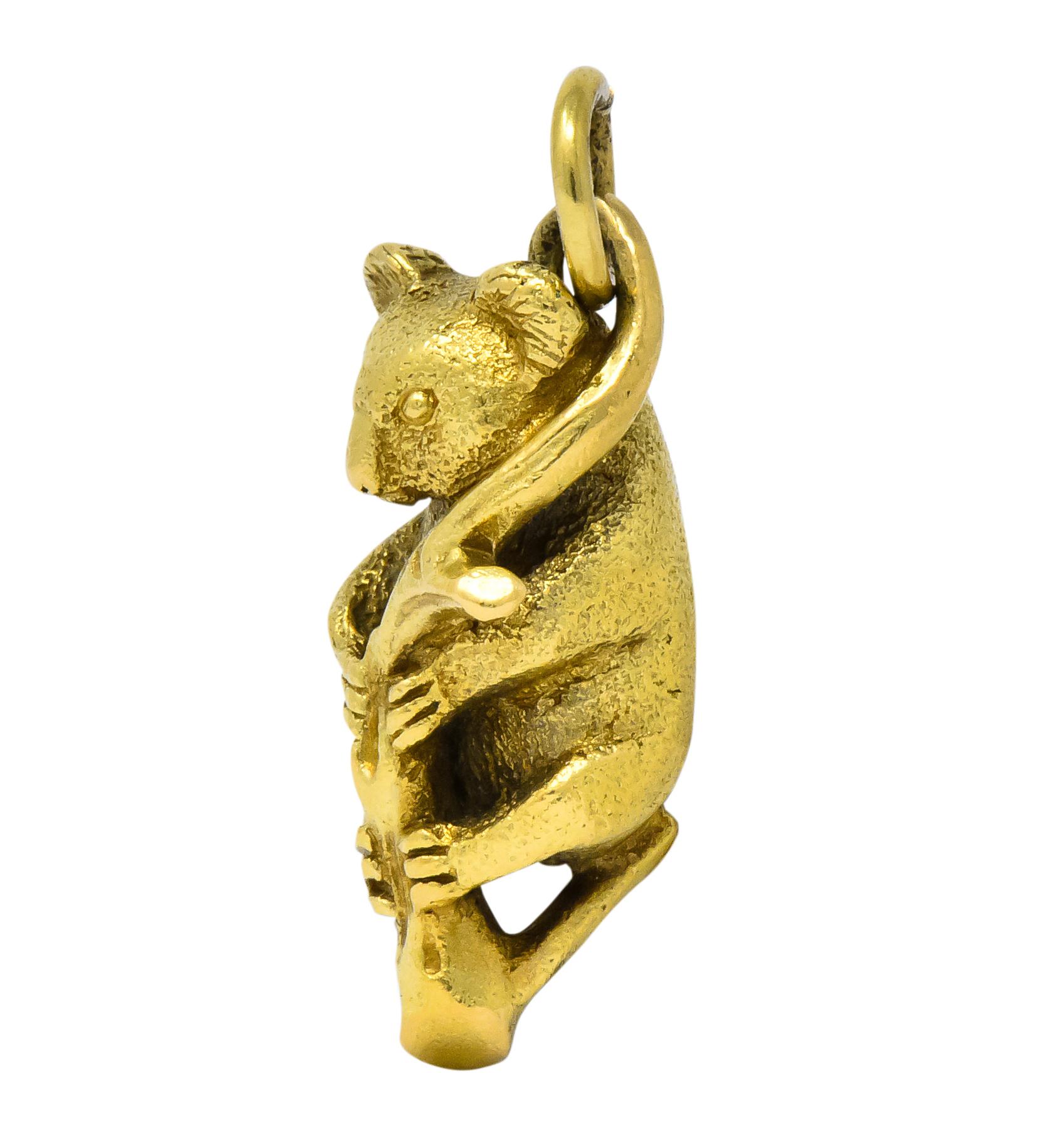 Designed as a koala bear clutching a branch

With textured and polished gold detail

Stamped 18ct, with maker's mark and stamped AS

Measures: 1 x 3/8 Inches

Total Weight: 13.4 Grams

Sweet. Fuzzy. Adorable.  
 

 


Stock Number: We-3276