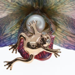 Contemporary 18 Karat Rose Gold, Pearl, Real Orchid and Diamond Brooch Pendant