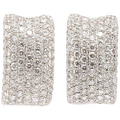 Contemporary 18 Karat White Gold Pave Diamond Hoop Style Earrings