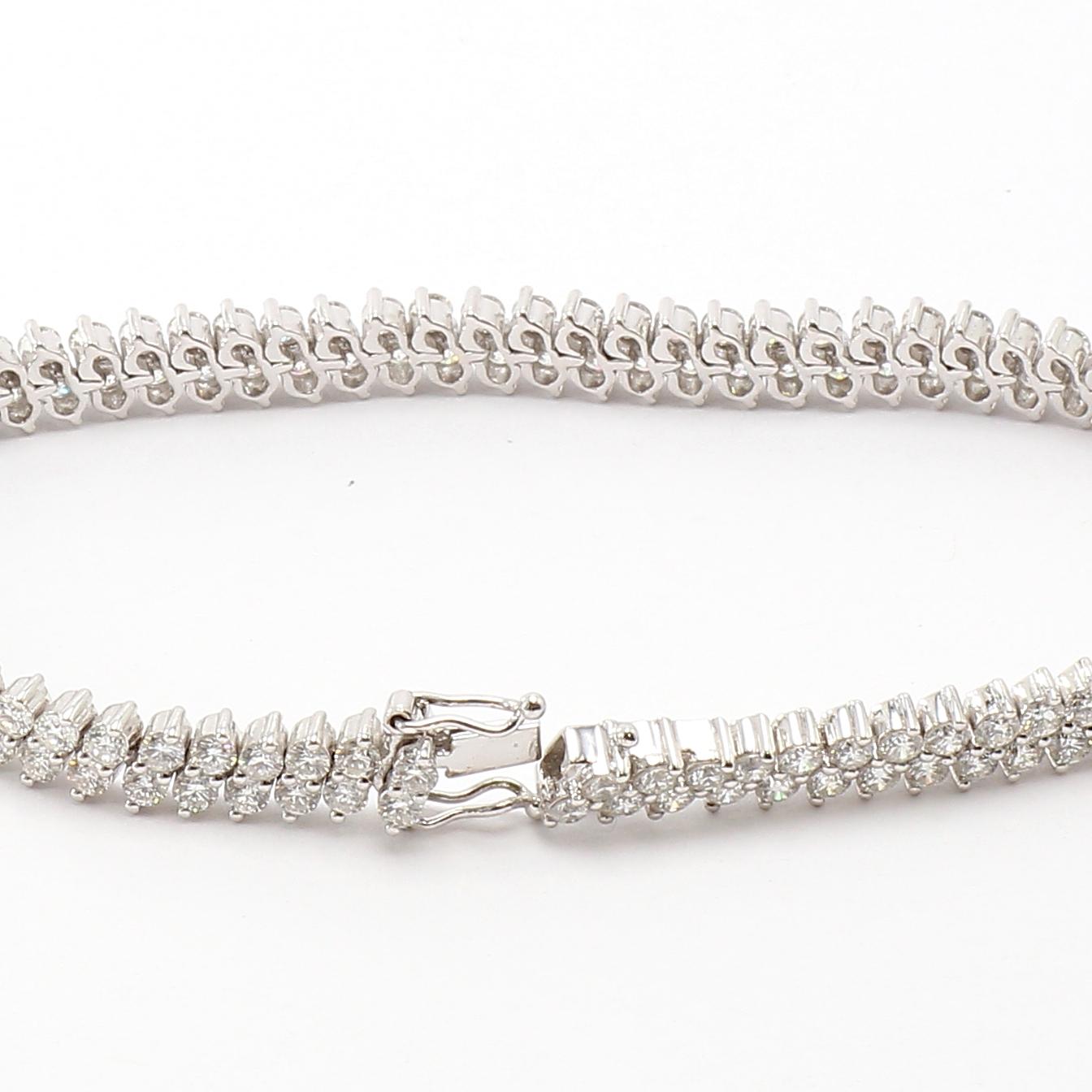 Women's Contemporary 18 Karat White Gold White Diamond Two Rows Bracelet For Sale