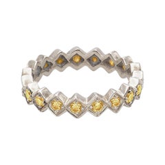 Contemporary 18 Karat White Gold Yellow Diamonds Cubes Design Ring