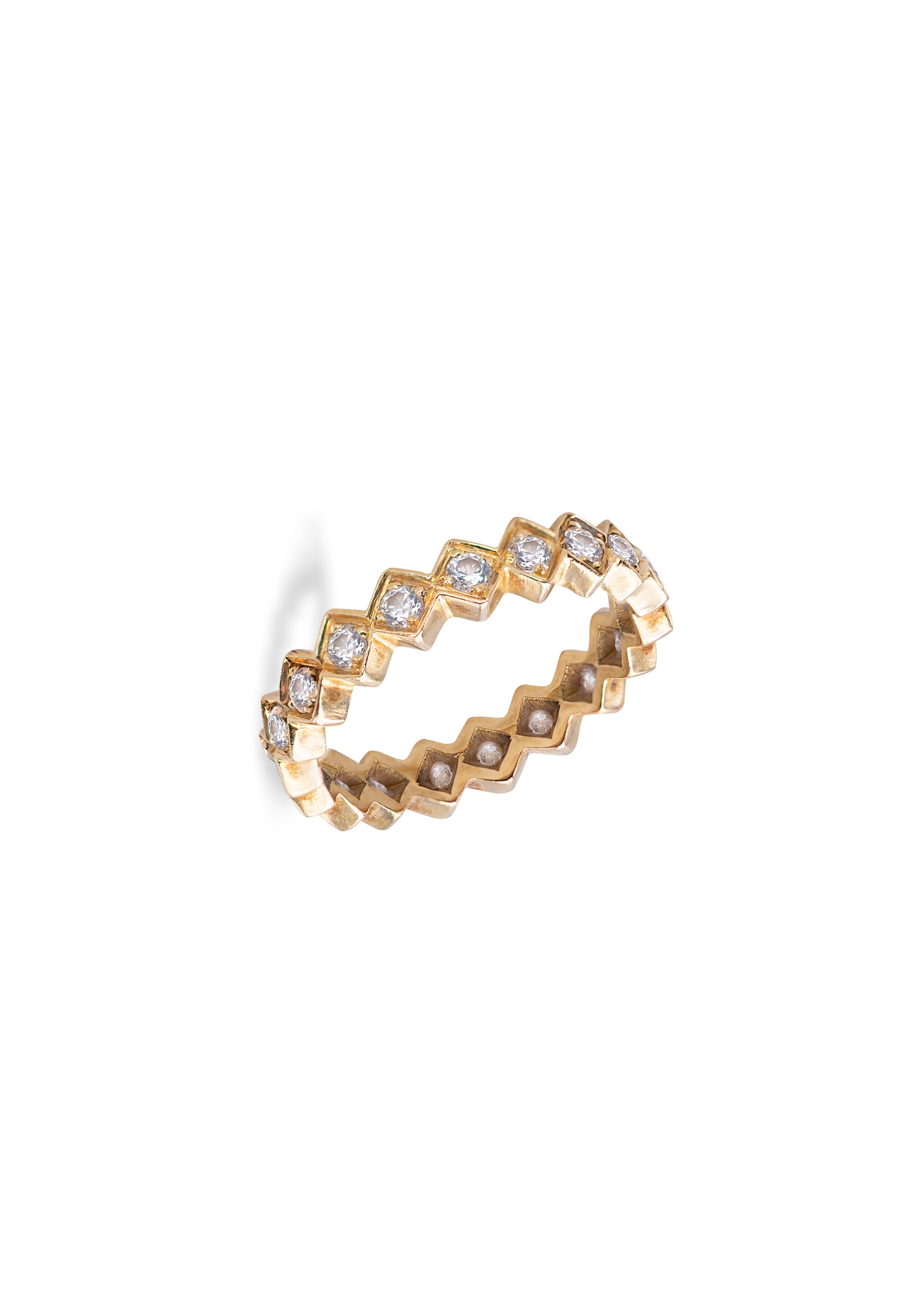  0.80 Carat White Diamonds 18 Karat Yellow Gold Contemporary Unisex Design Ring For Sale 6