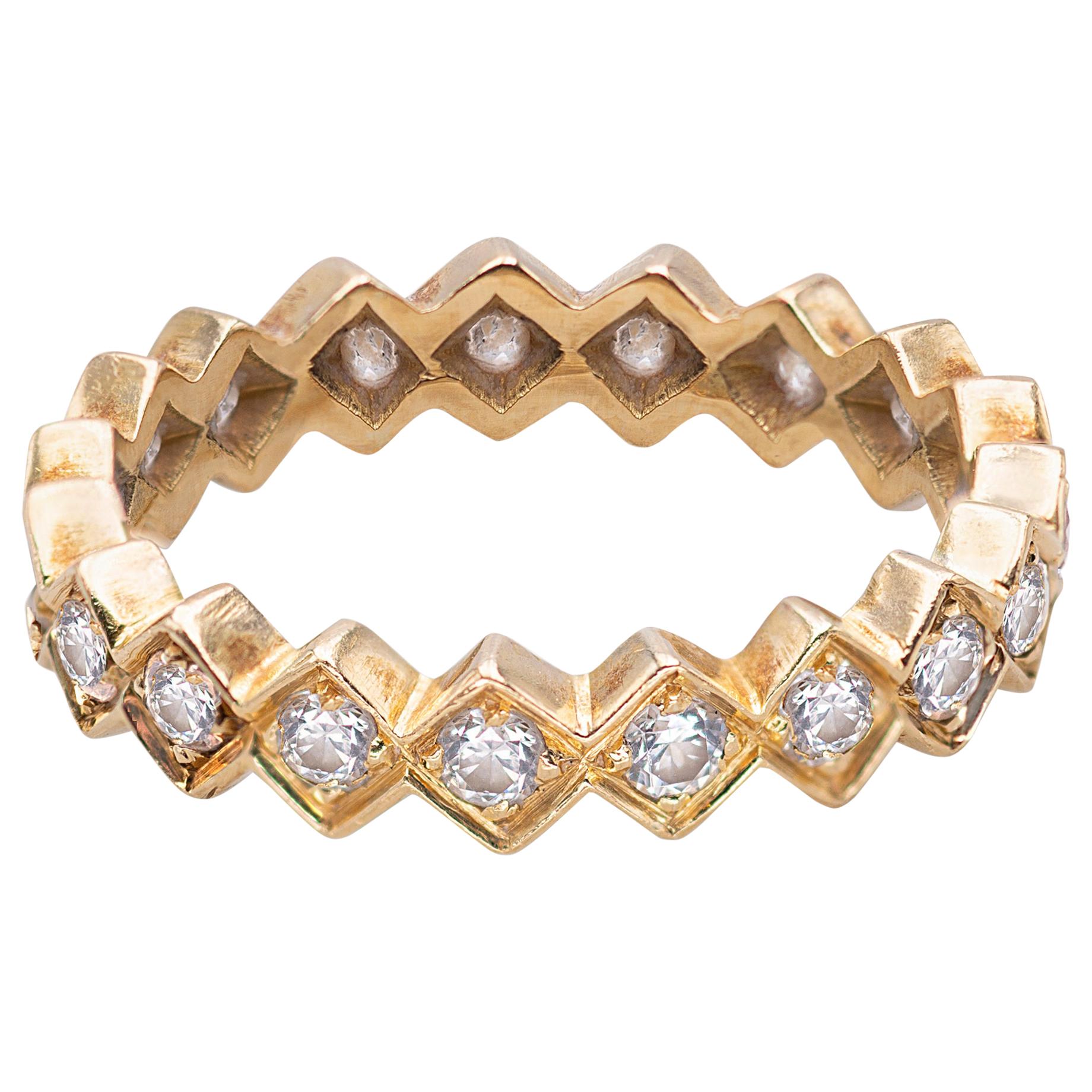 0.80 Carat White Diamonds 18 Karat Yellow Gold Contemporary Unisex Design Ring