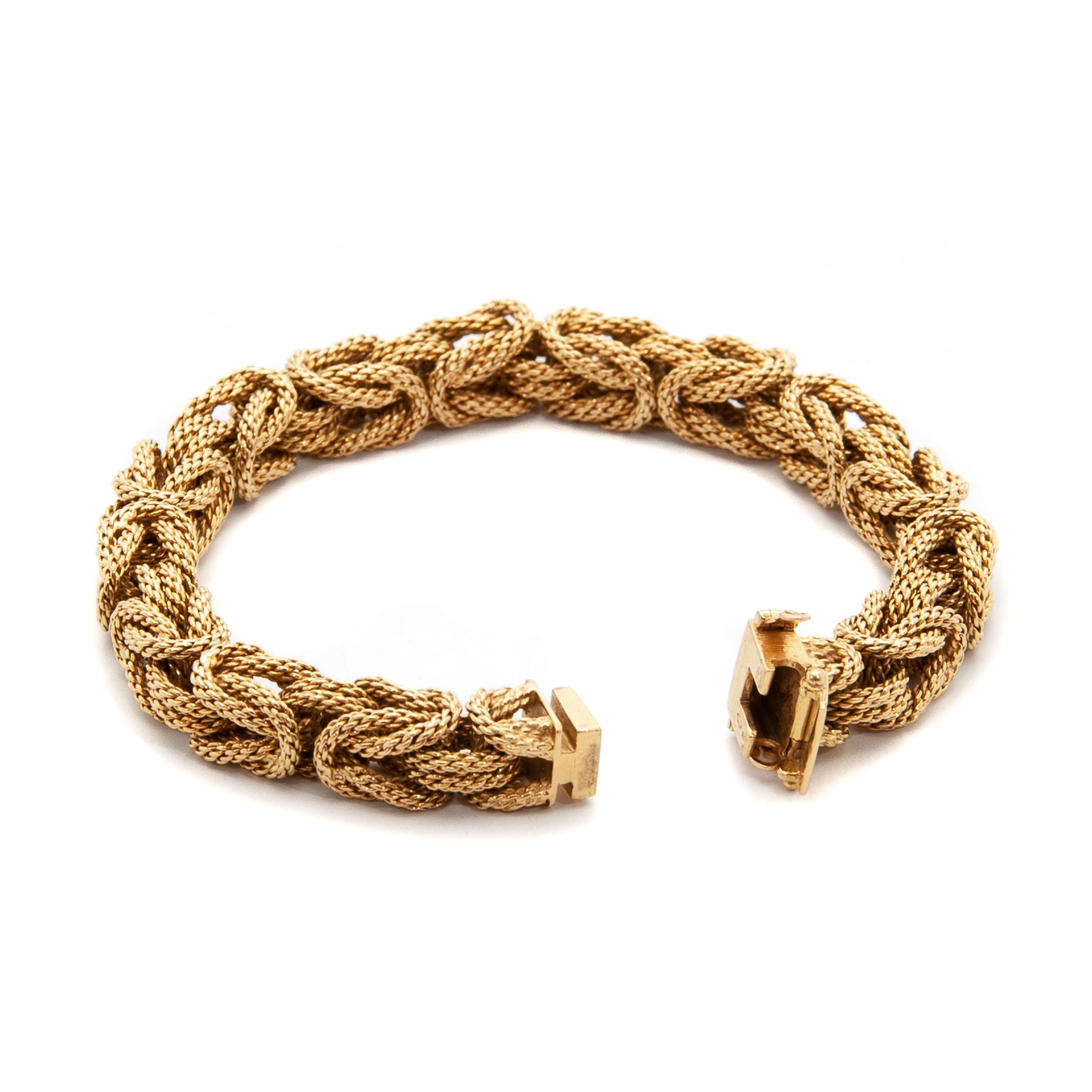 Women's 18 Karat Gold Byzantine Rope Chain Bracelet For Sale