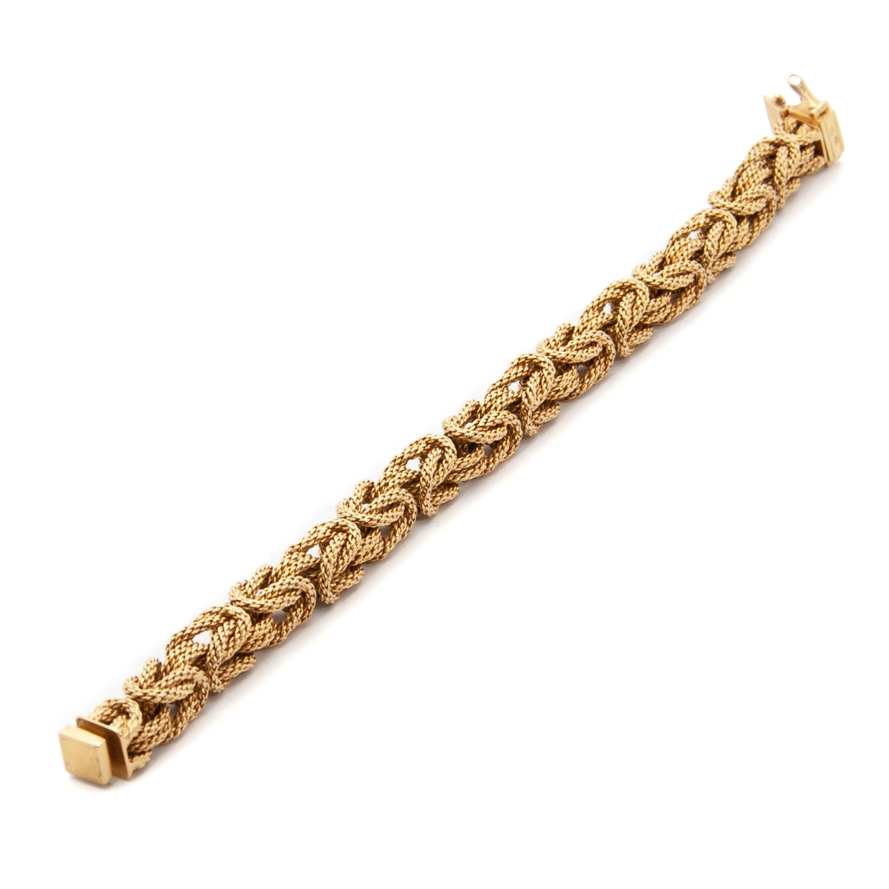 18 Karat Gold Byzantine Rope Chain Bracelet For Sale 1