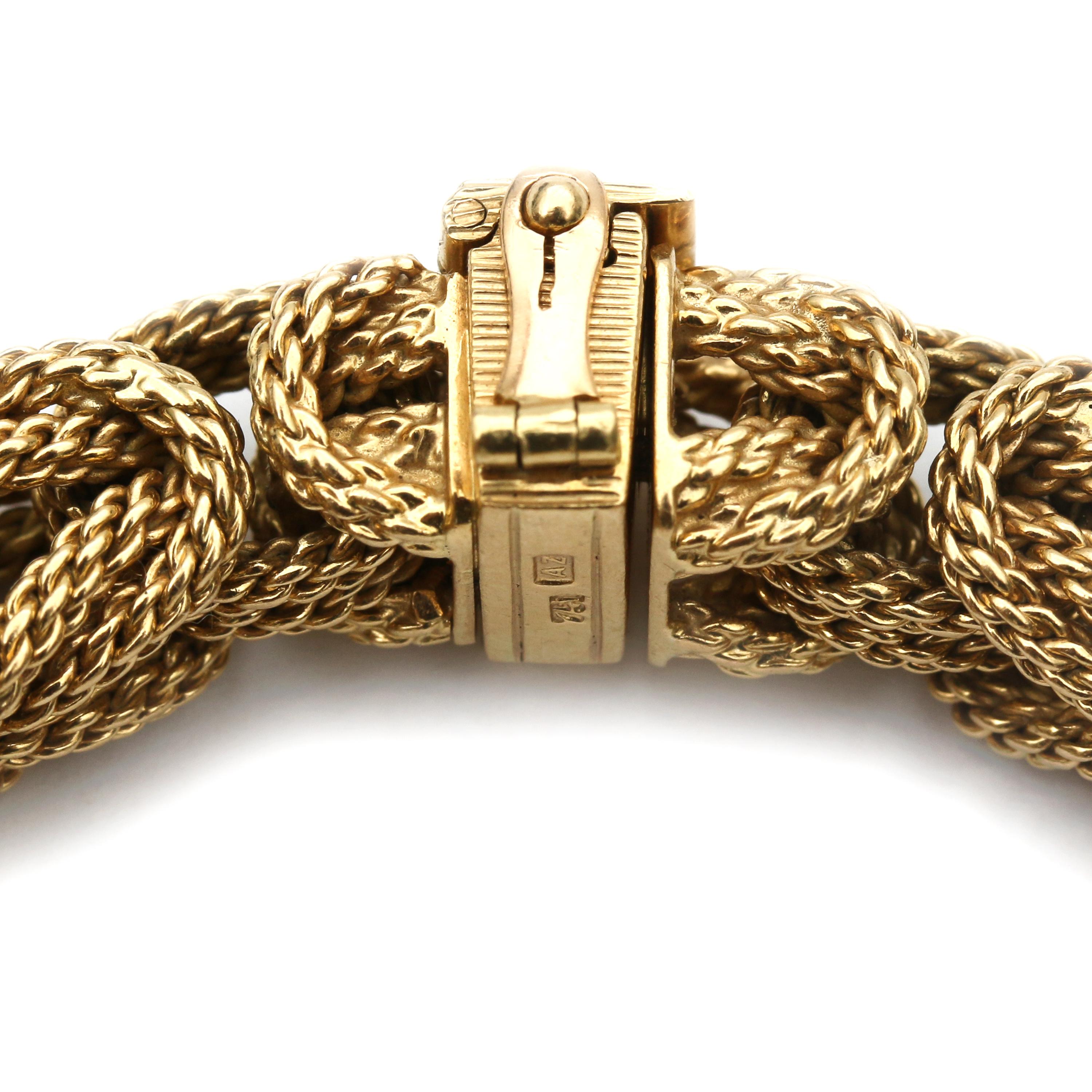 18 Karat Gold Byzantine Rope Chain Bracelet For Sale 2