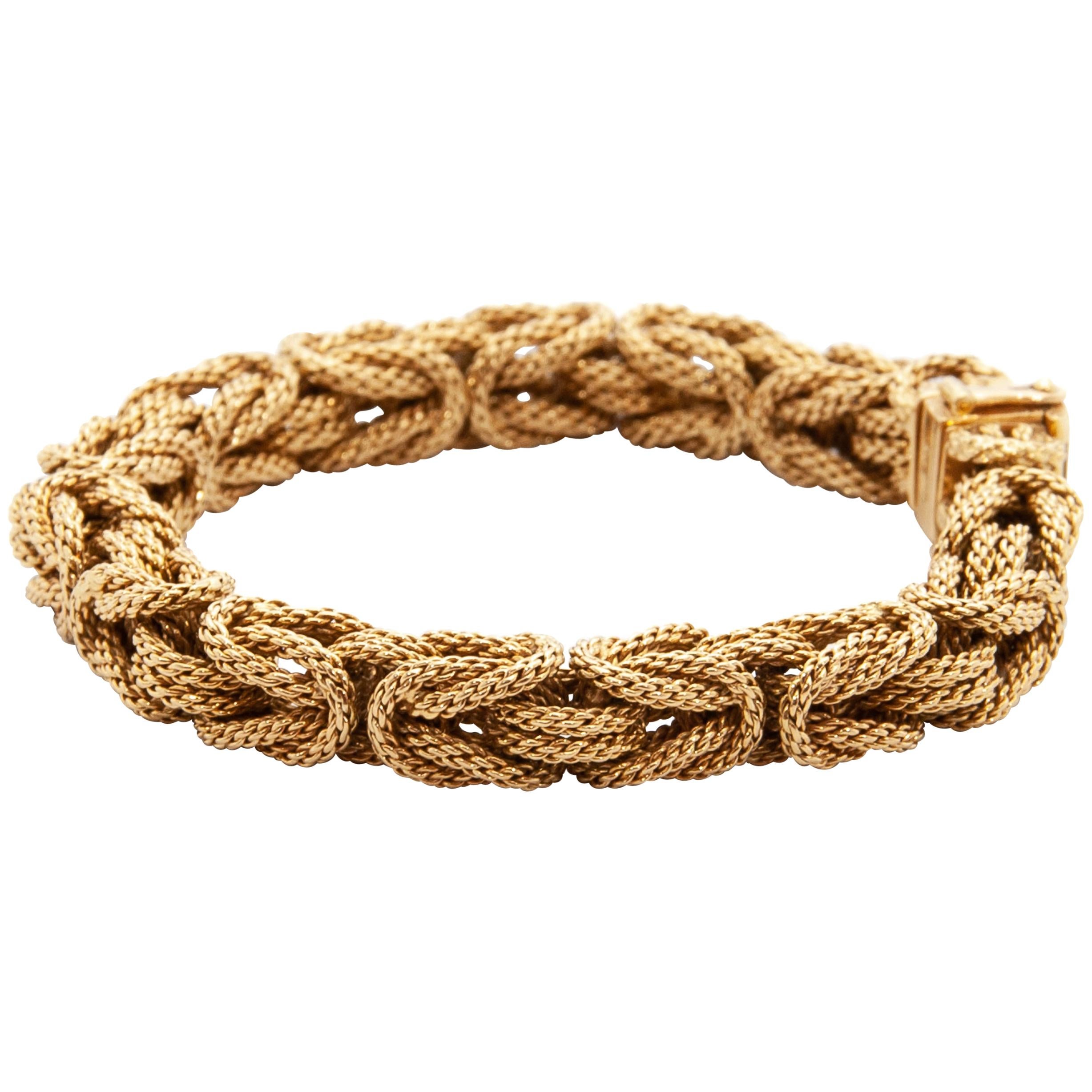 18 Karat Gold Byzantine Rope Chain Bracelet For Sale