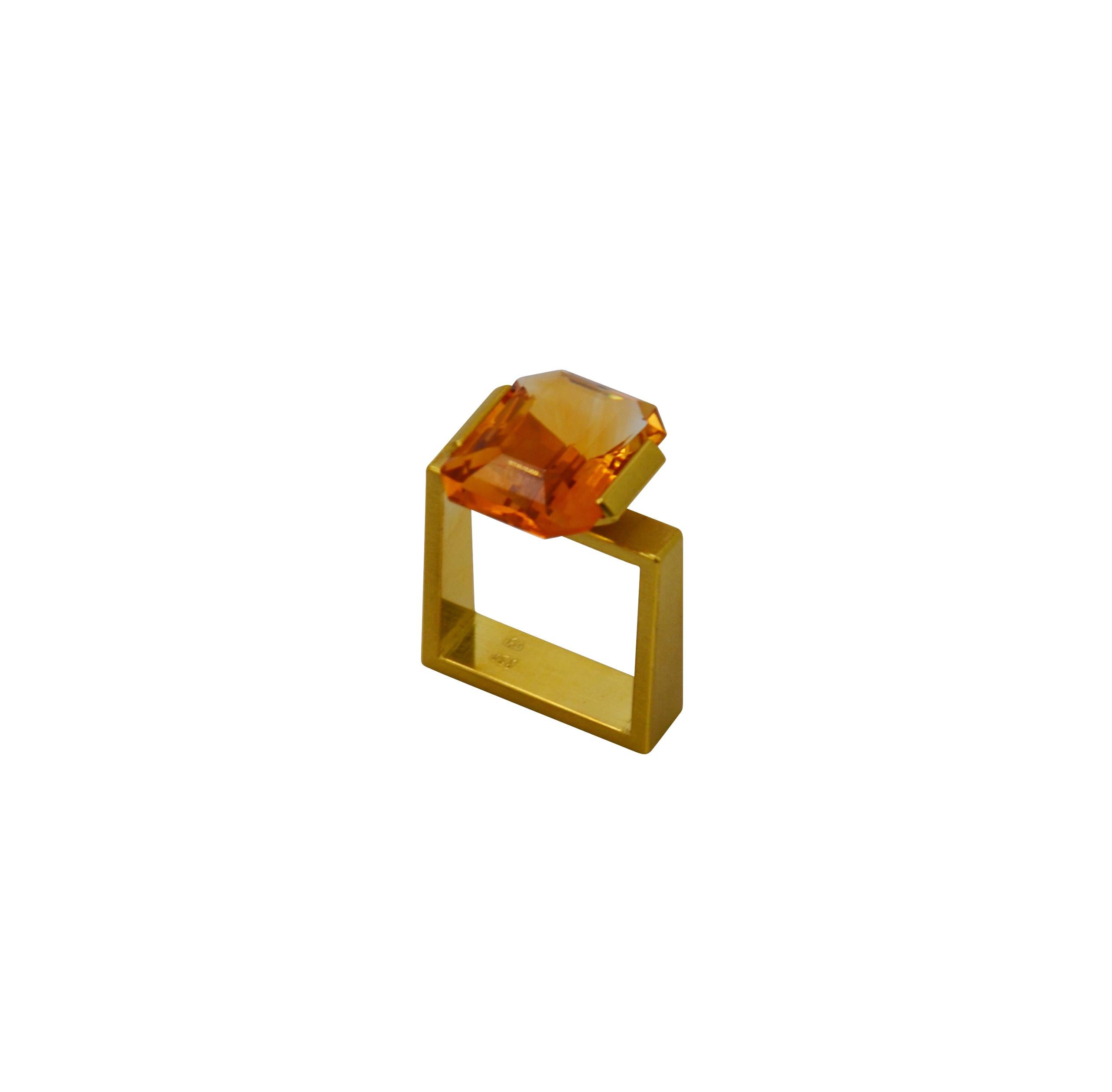 Emerald Cut Contemporary 18 Karat Yellow Gold Citrine Cocktail Ring For Sale