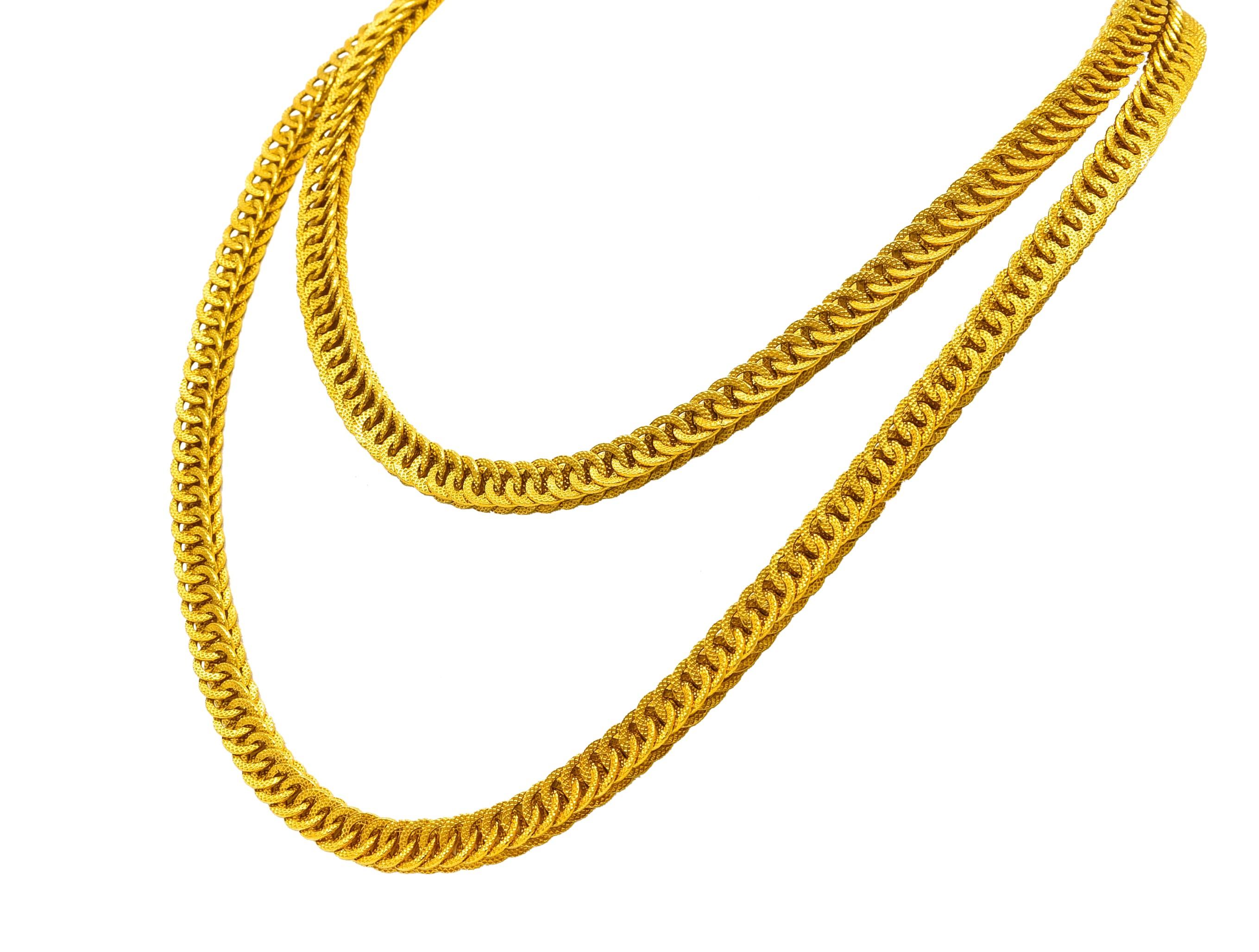 Contemporary 18 Karat Yellow Gold Long Woven Chain Necklace In Excellent Condition In Philadelphia, PA