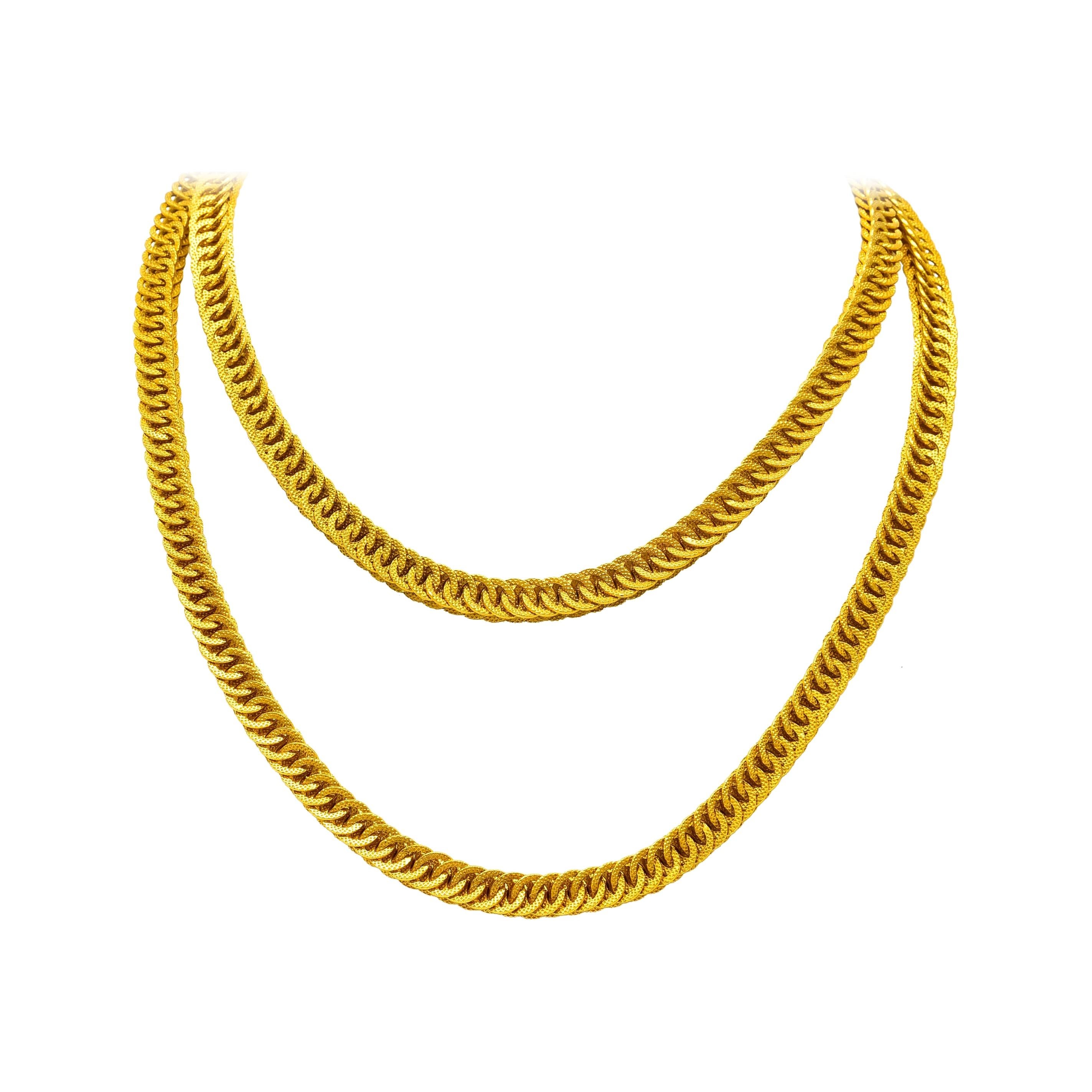 Contemporary 18 Karat Yellow Gold Long Woven Chain Necklace