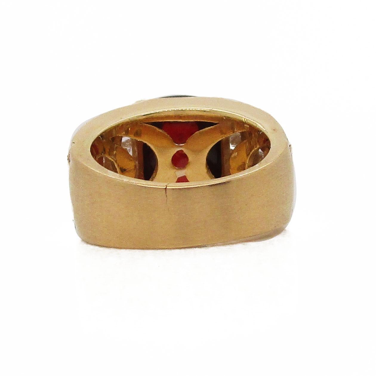 Women's or Men's Contemporary 18 Karat Yellow Gold Red Garnet and Diamond Statement Ring For Sale