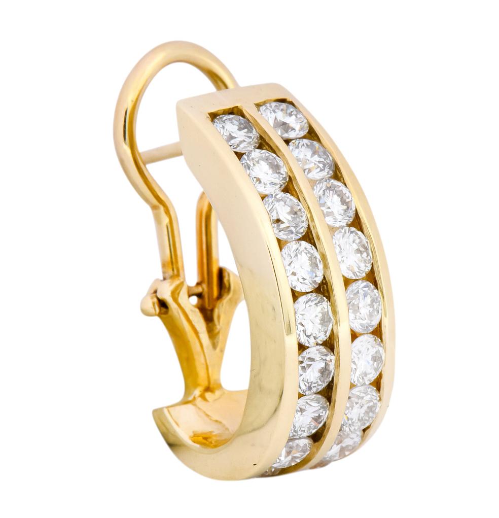 Round Cut Contemporary 1.80 Carat Diamond 14 Karat Gold J Hoop Earrings