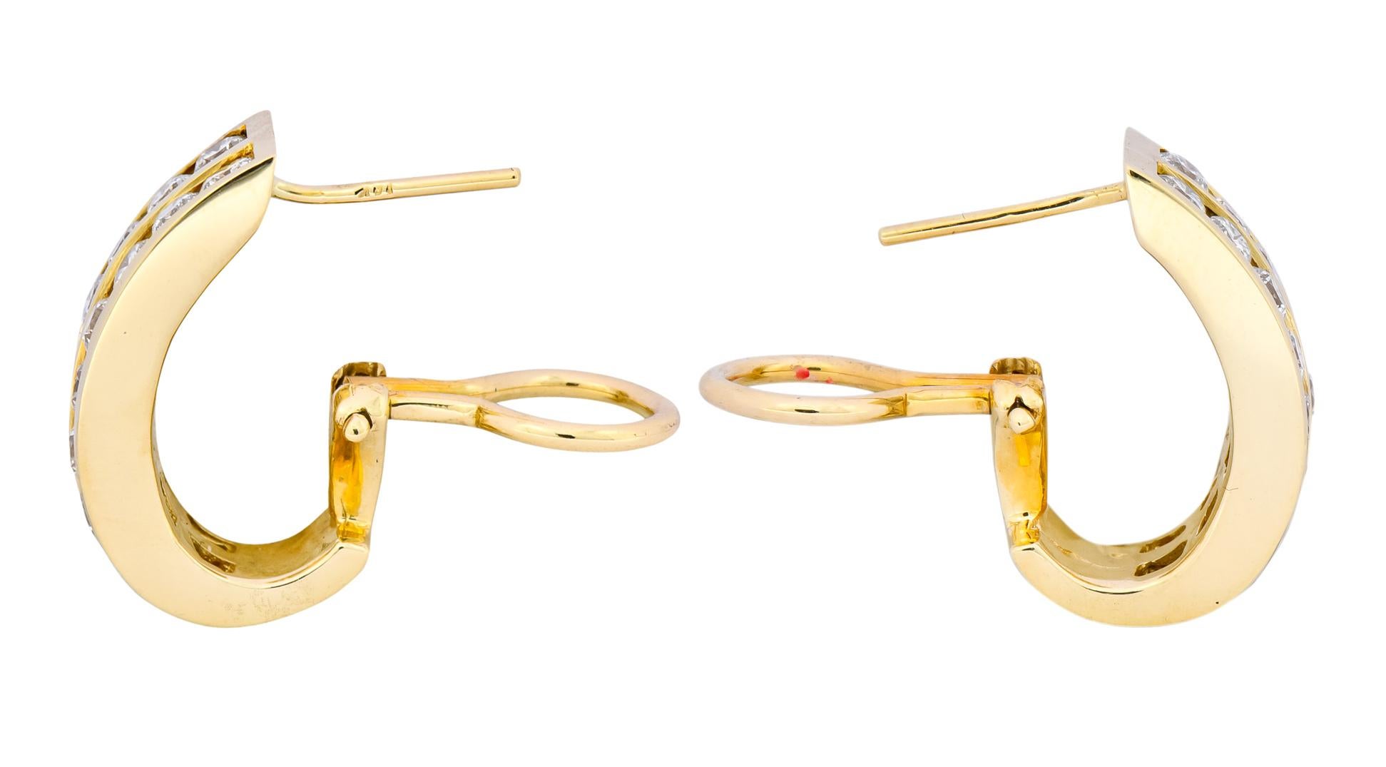 Women's or Men's Contemporary 1.80 Carat Diamond 14 Karat Gold J Hoop Earrings