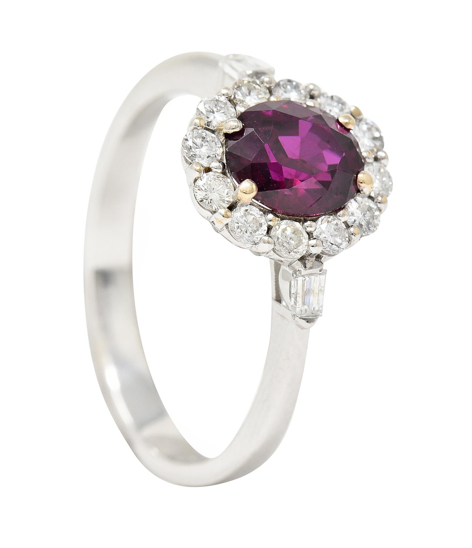 Contemporary 1.80 Carats Ruby Diamond 18 Karat White Gold Halo Ring GIA For Sale 5