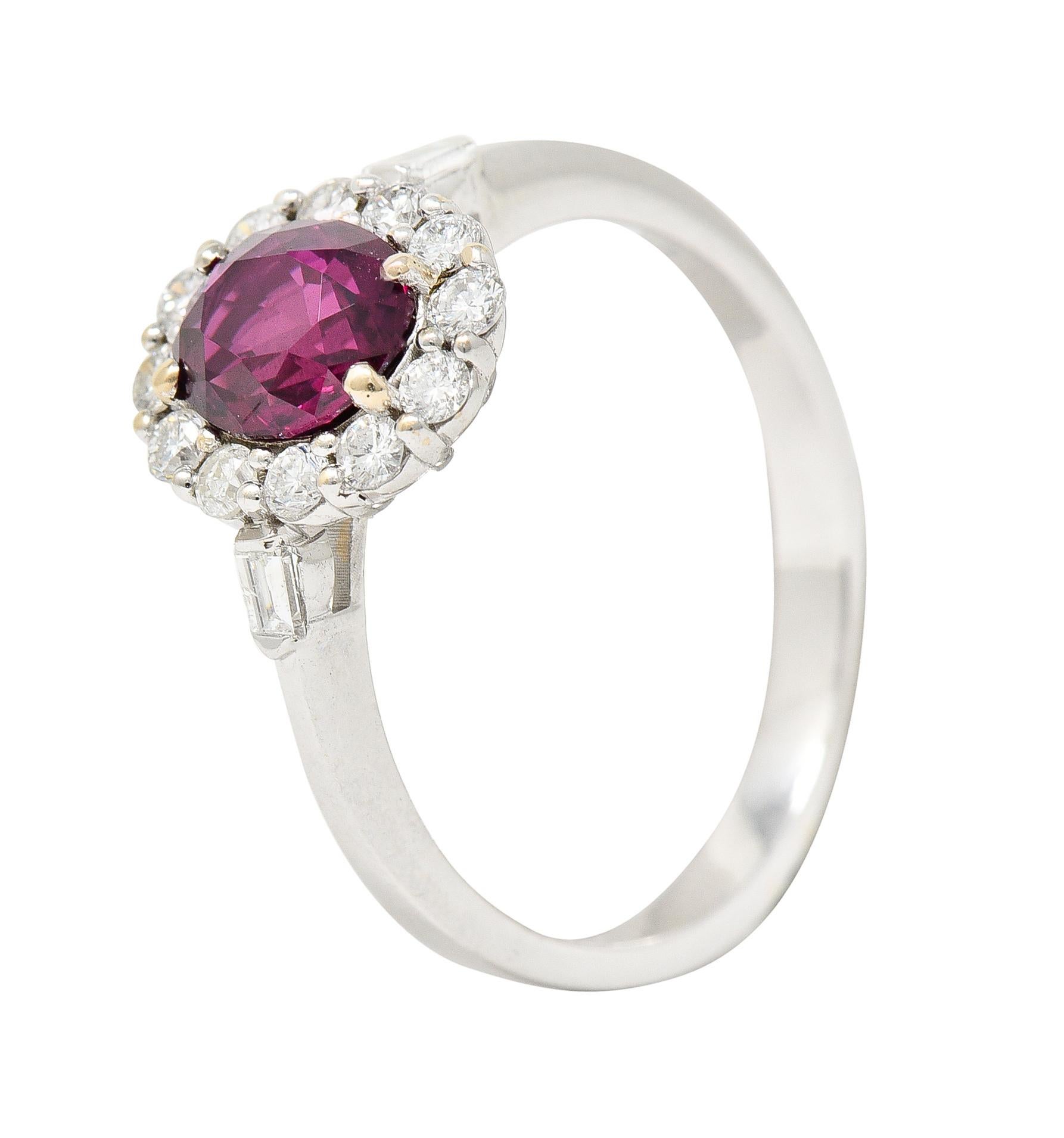 Contemporary 1.80 Carats Ruby Diamond 18 Karat White Gold Halo Ring GIA For Sale 2