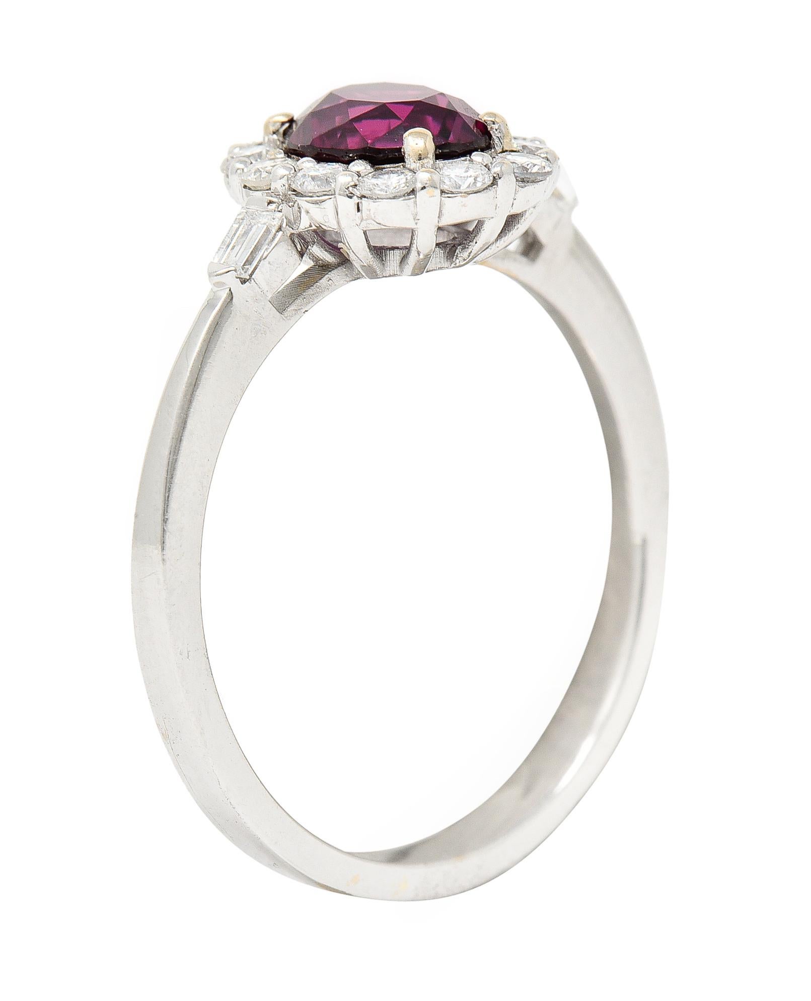 Contemporary 1.80 Carats Ruby Diamond 18 Karat White Gold Halo Ring GIA For Sale 3