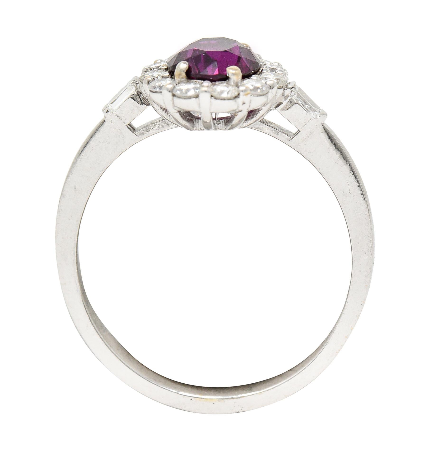 Contemporary 1.80 Carats Ruby Diamond 18 Karat White Gold Halo Ring GIA For Sale 4