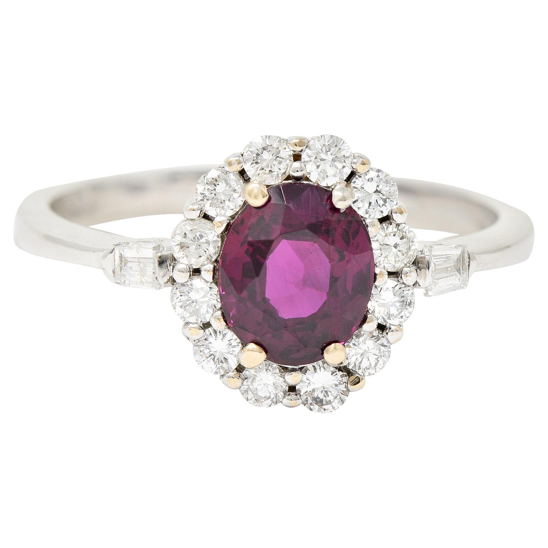 Contemporary 1.80 Carats Ruby Diamond 18 Karat White Gold Halo Ring GIA For Sale