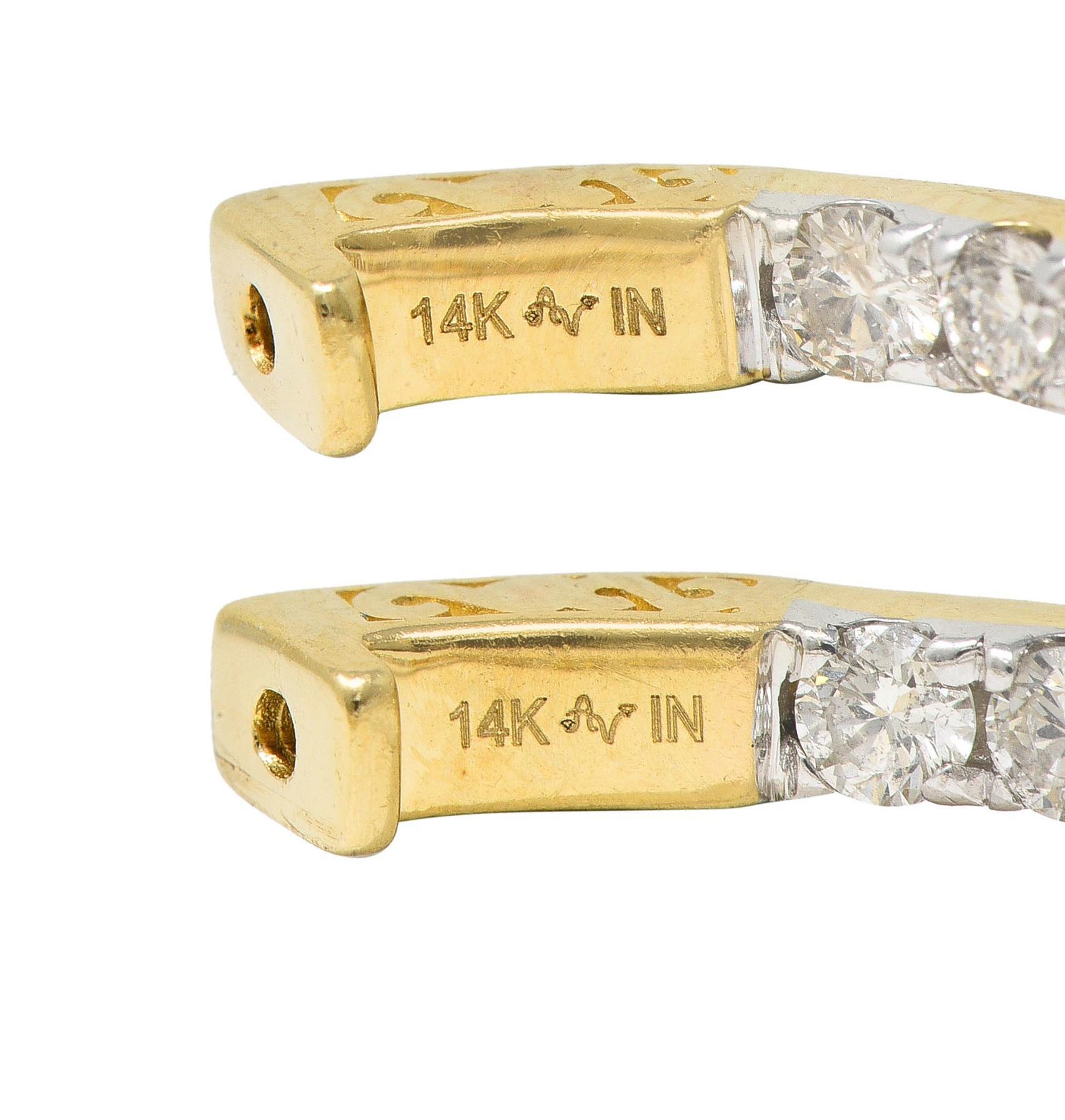 da uomo o donna Orecchini a cerchio contemporanei in oro 14 carati con diamante da 1,80 CTW e interno esterno da 34 mm in vendita