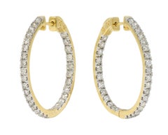 Contemporary 1.80 CTW Diamant 14 Karat Gold Innen Außen 34 MM Ohrringe