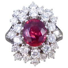 Contemporary 1.80ct No Heat Ruby and 1.28ct Diamond Double Cluster Ring in 18ct