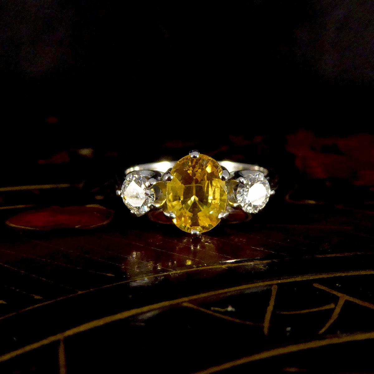 Contemporary 1.84ct Yellow Sapphire and Diamond Three Stone Ring in Platinum 3