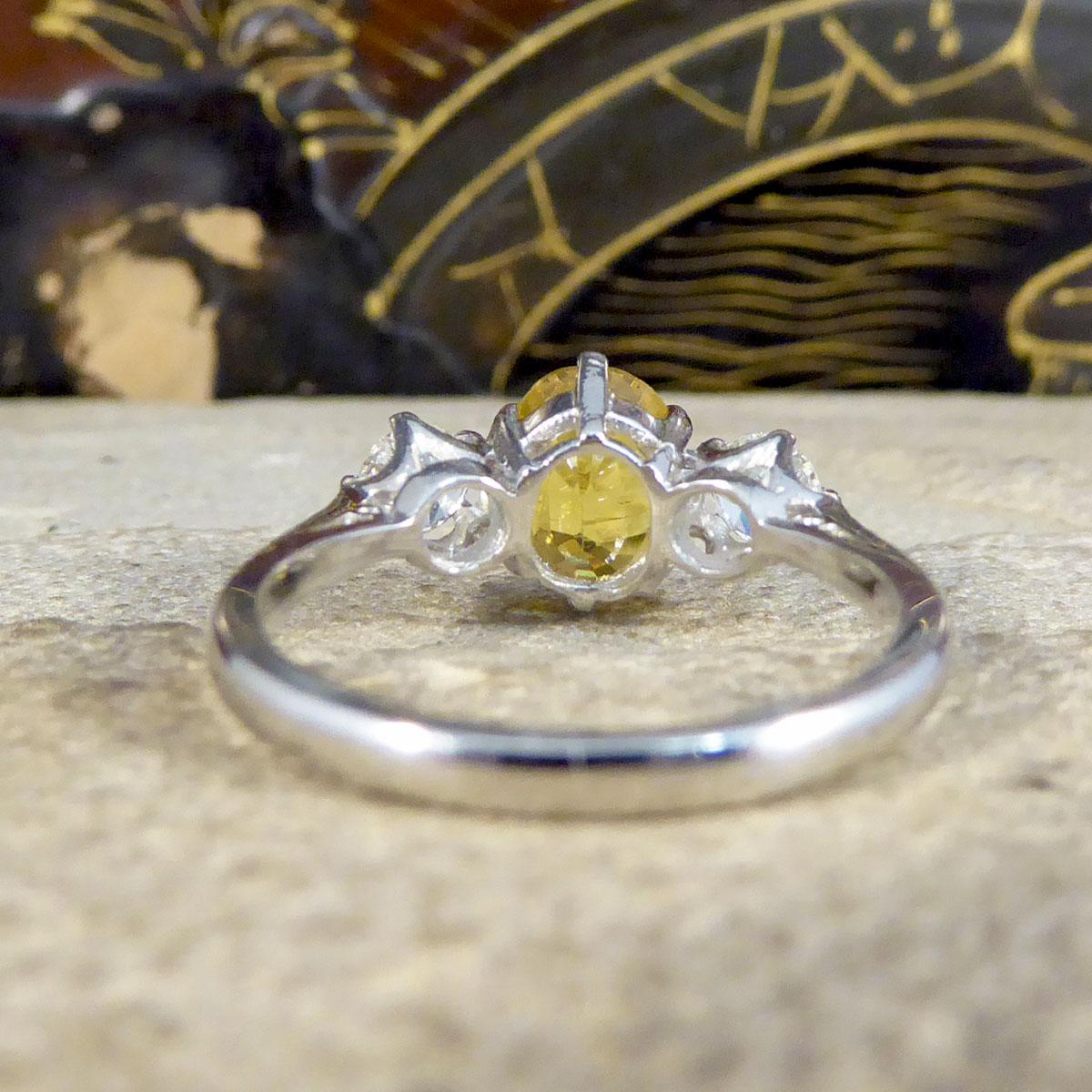Edwardian Contemporary 1.84ct Yellow Sapphire and Diamond Three Stone Ring in Platinum