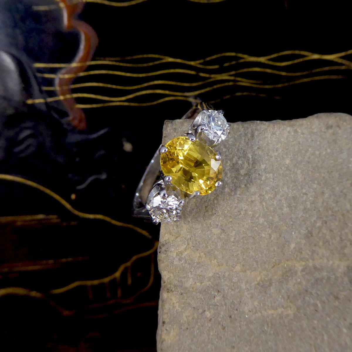 Contemporary 1.84ct Yellow Sapphire and Diamond Three Stone Ring in Platinum 1