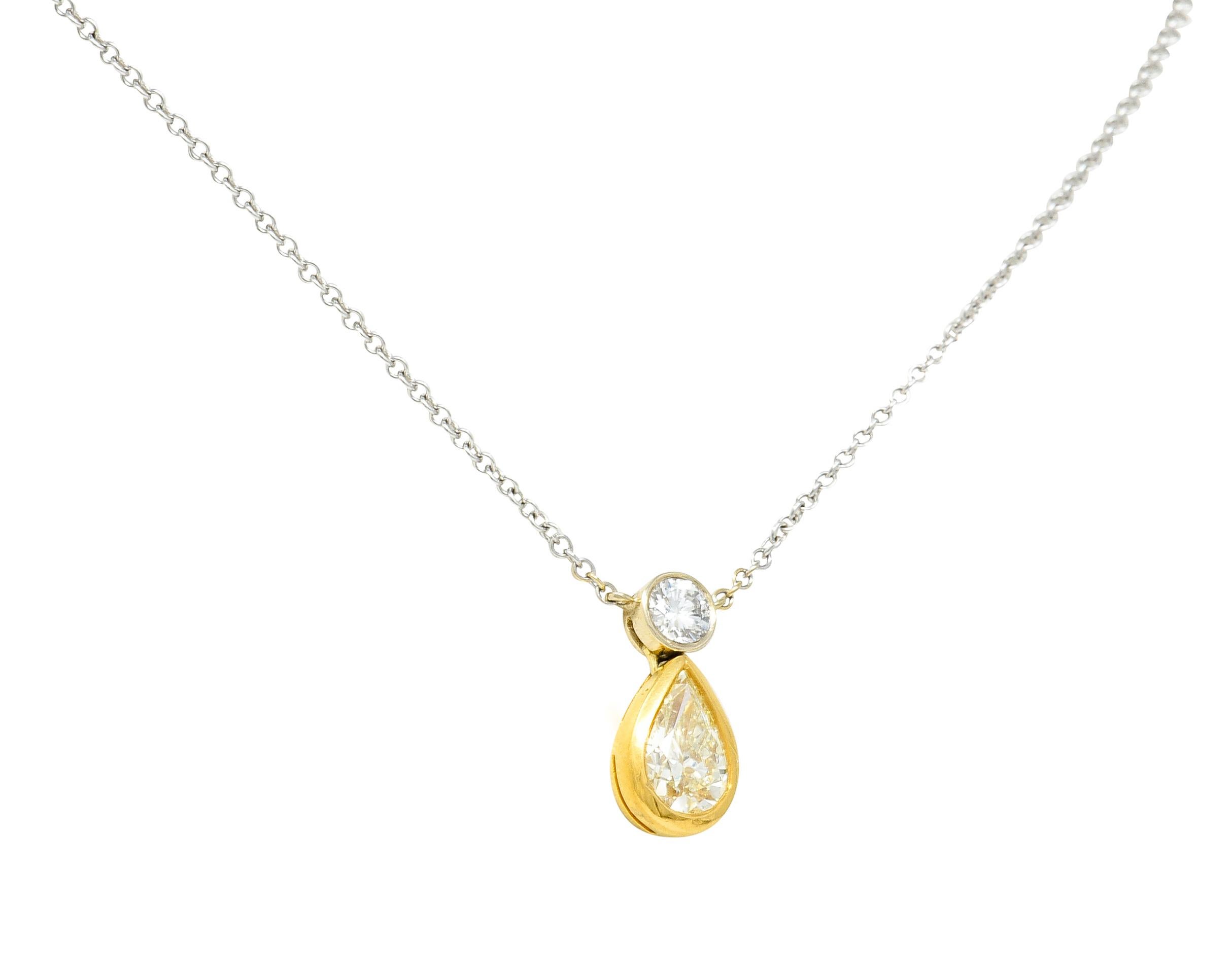 Pear Cut Contemporary 1.85 Carats Fancy Yellow Diamond & Diamond 18 Karat Gold Necklace