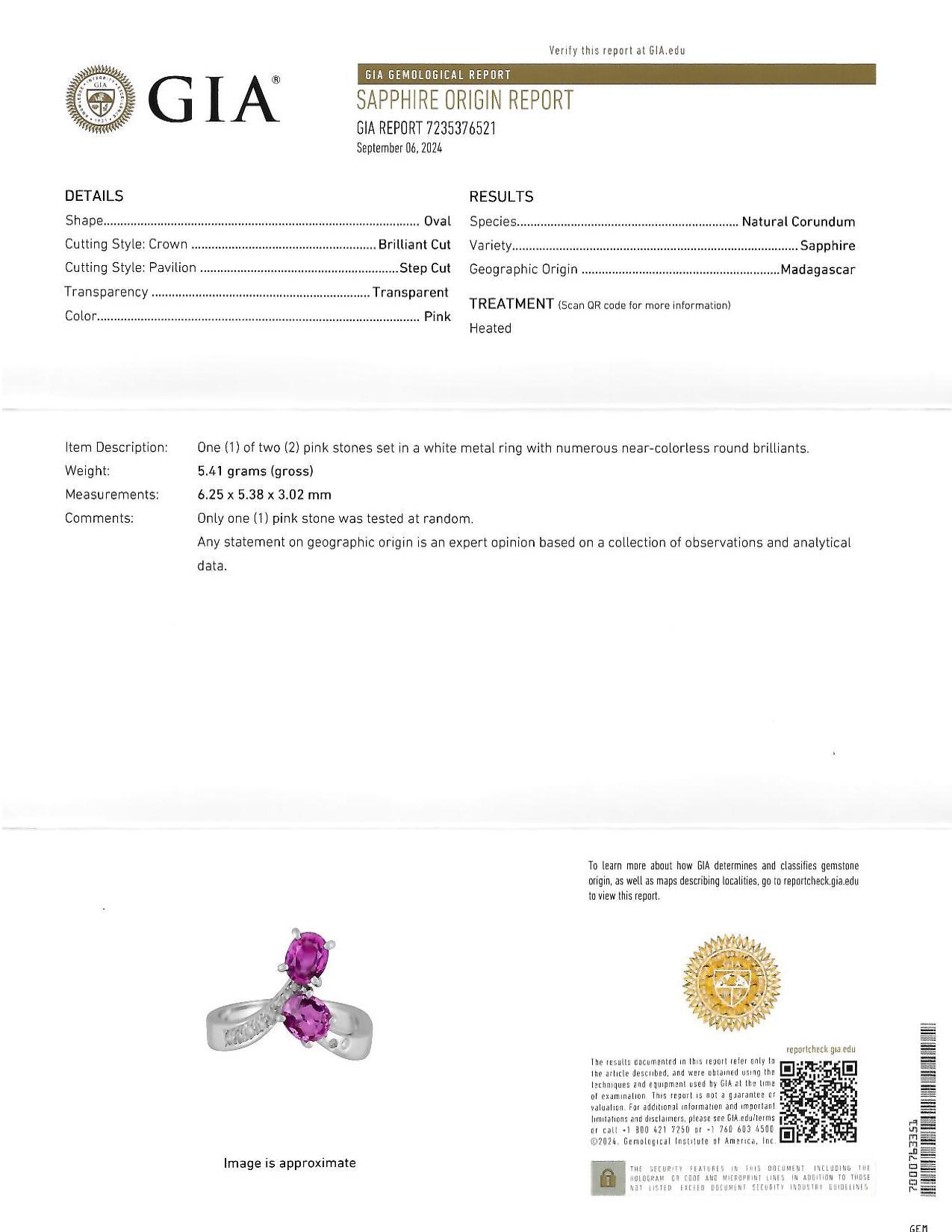 Anillo Bypass Contemporáneo de Oro de 18 K con Diamante Zafiro Rosa de Madagascar de 1,85 quilates GIA en venta 9