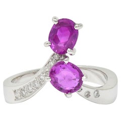 Contemporary 1.85 CTW Madagascar Pink Sapphire Diamond 18K Gold Bypass Ring GIA