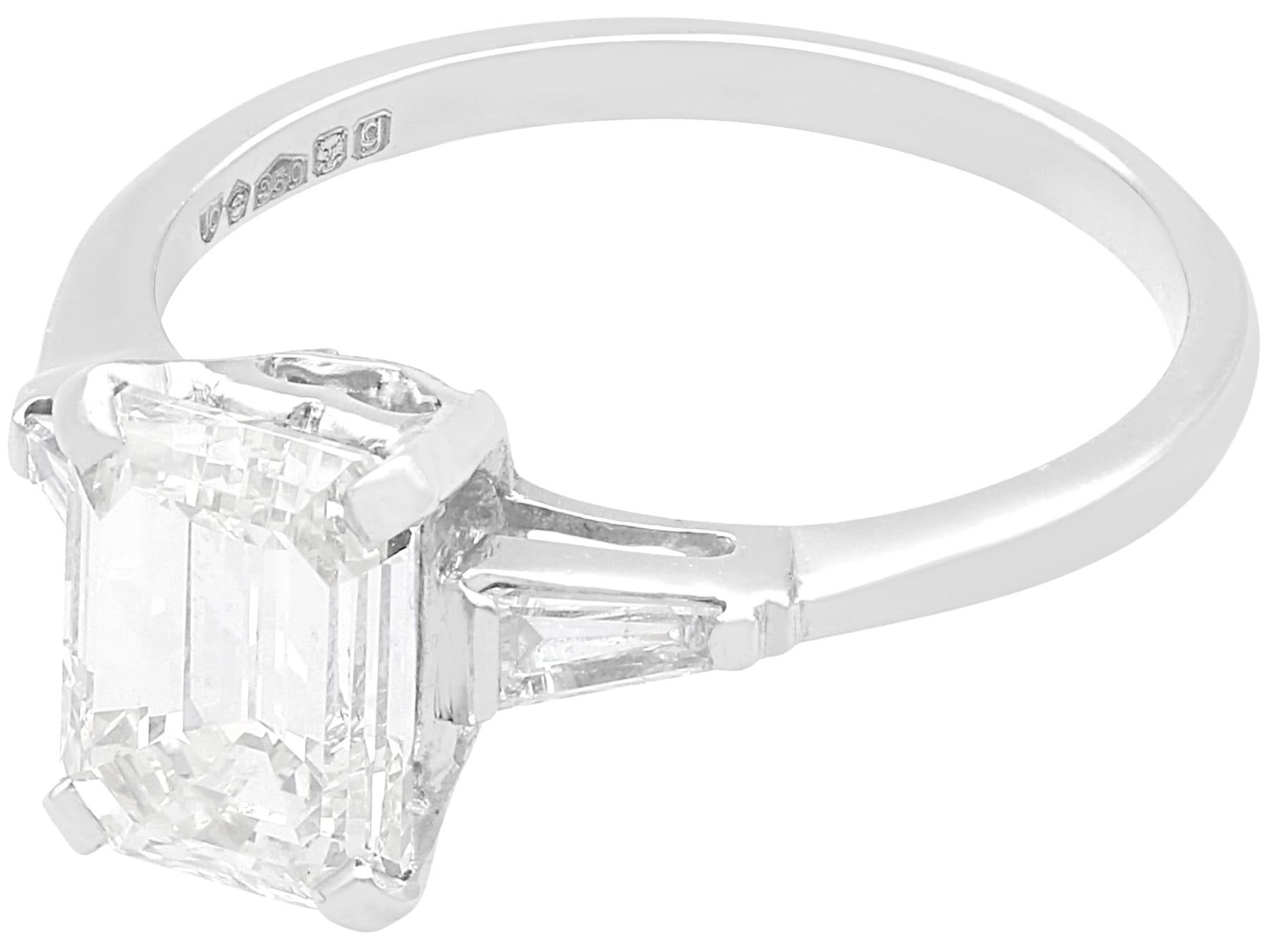 Women's or Men's 1.85 Carat Emerald Cut Diamond Solitaire Engagement Ring in Platinum For Sale