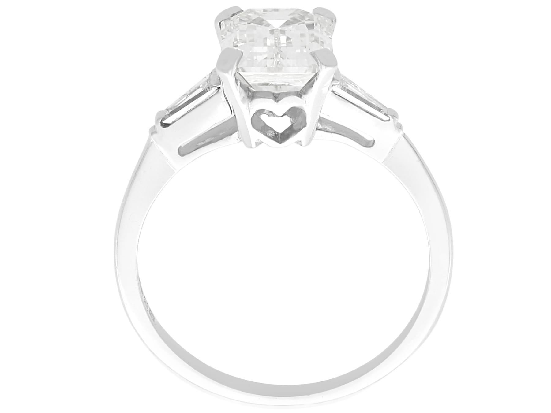 1.85 Carat Emerald Cut Diamond Solitaire Engagement Ring in Platinum For Sale 2