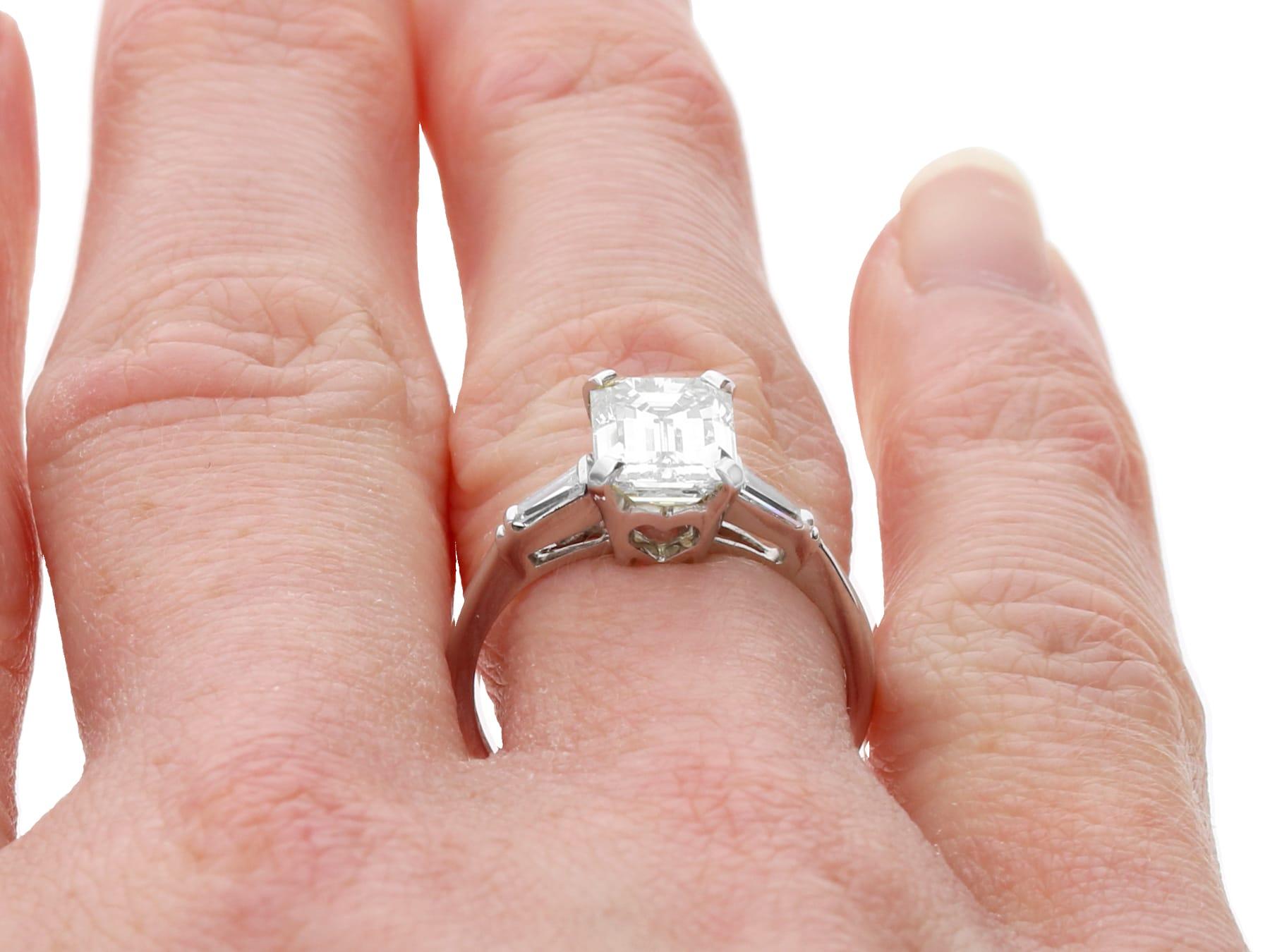 1.85 Carat Emerald Cut Diamond Solitaire Engagement Ring in Platinum For Sale 6
