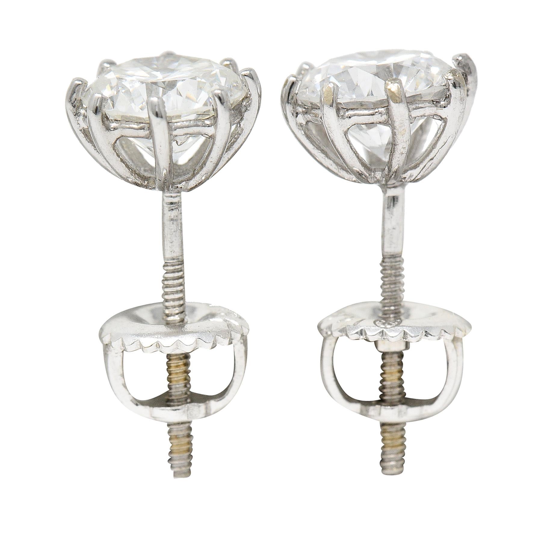 Women's or Men's Contemporary 1.86 Carats Round Brilliant Diamond 14 Karat Screwback Earrings For Sale