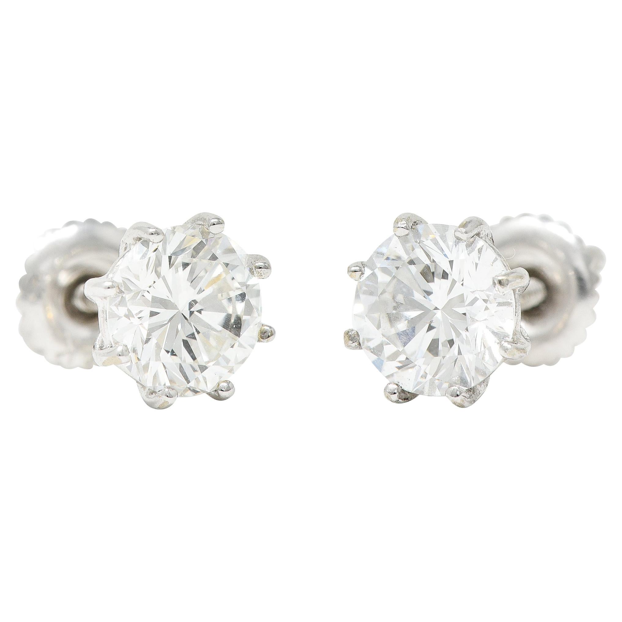 Contemporary 1.86 Carats Round Brilliant Diamond 14 Karat Screwback Earrings For Sale 1