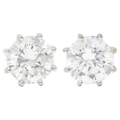 Boucles d'oreilles à vis contemporaines en or 14 carats avec diamants ronds et brillants de 1,86 carat
