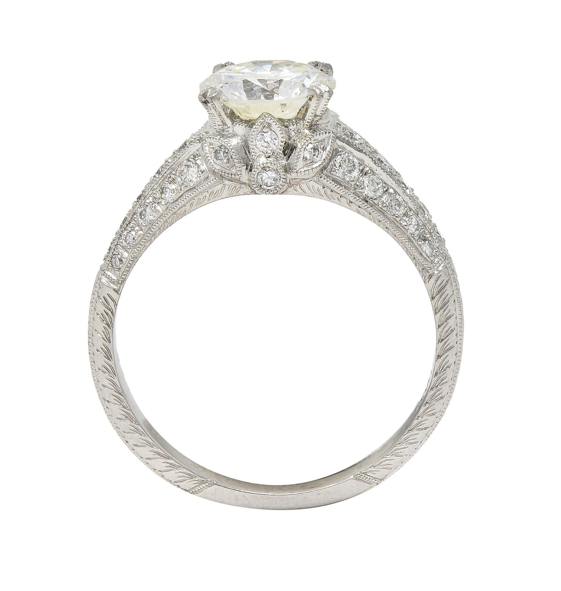 Contemporary 1.87 CTW Brilliant Cut Diamond Platinum Lotus Engagement Ring GIA For Sale 7