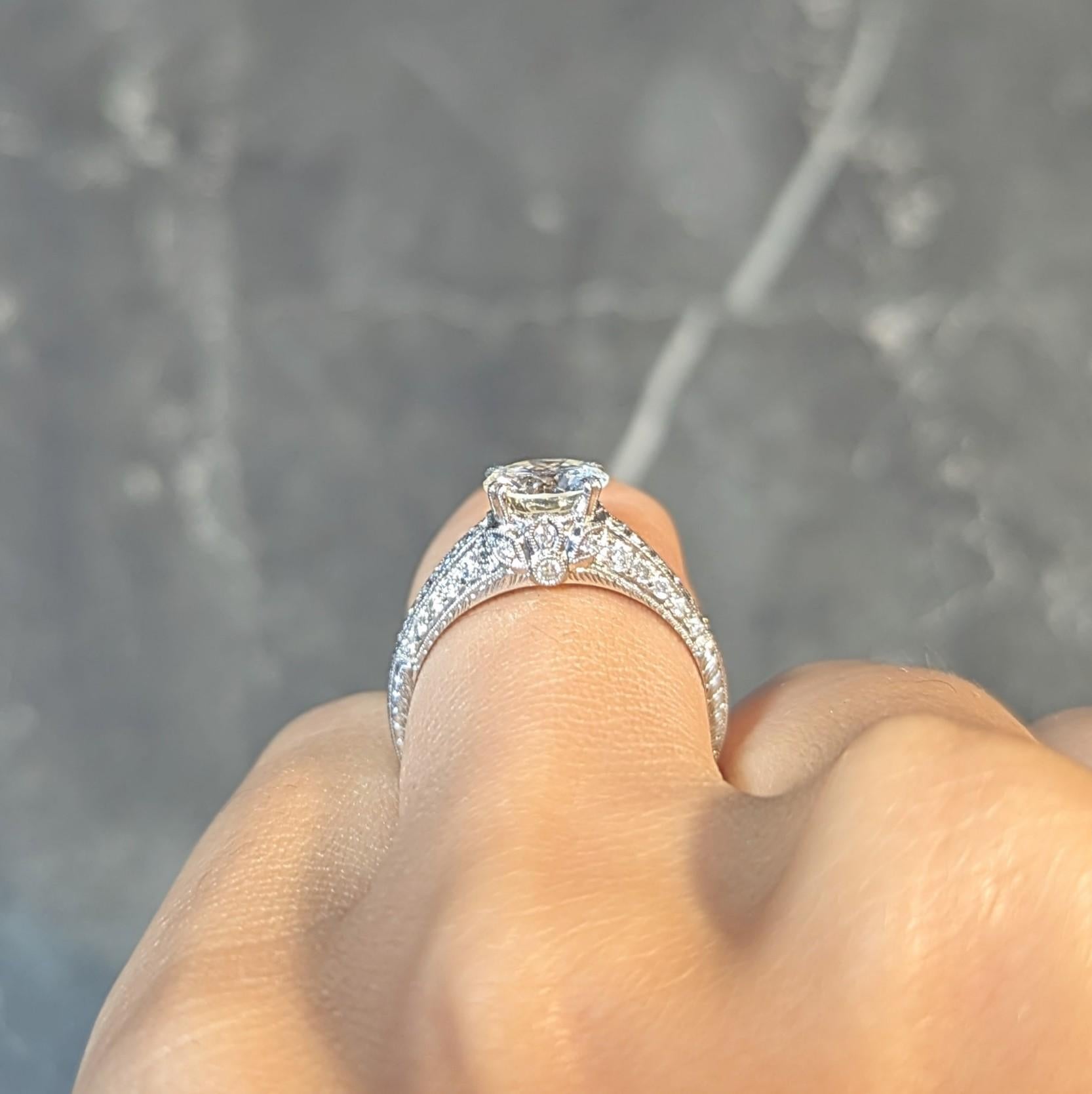 Contemporary 1.87 CTW Brilliant Cut Diamond Platinum Lotus Engagement Ring GIA For Sale 9