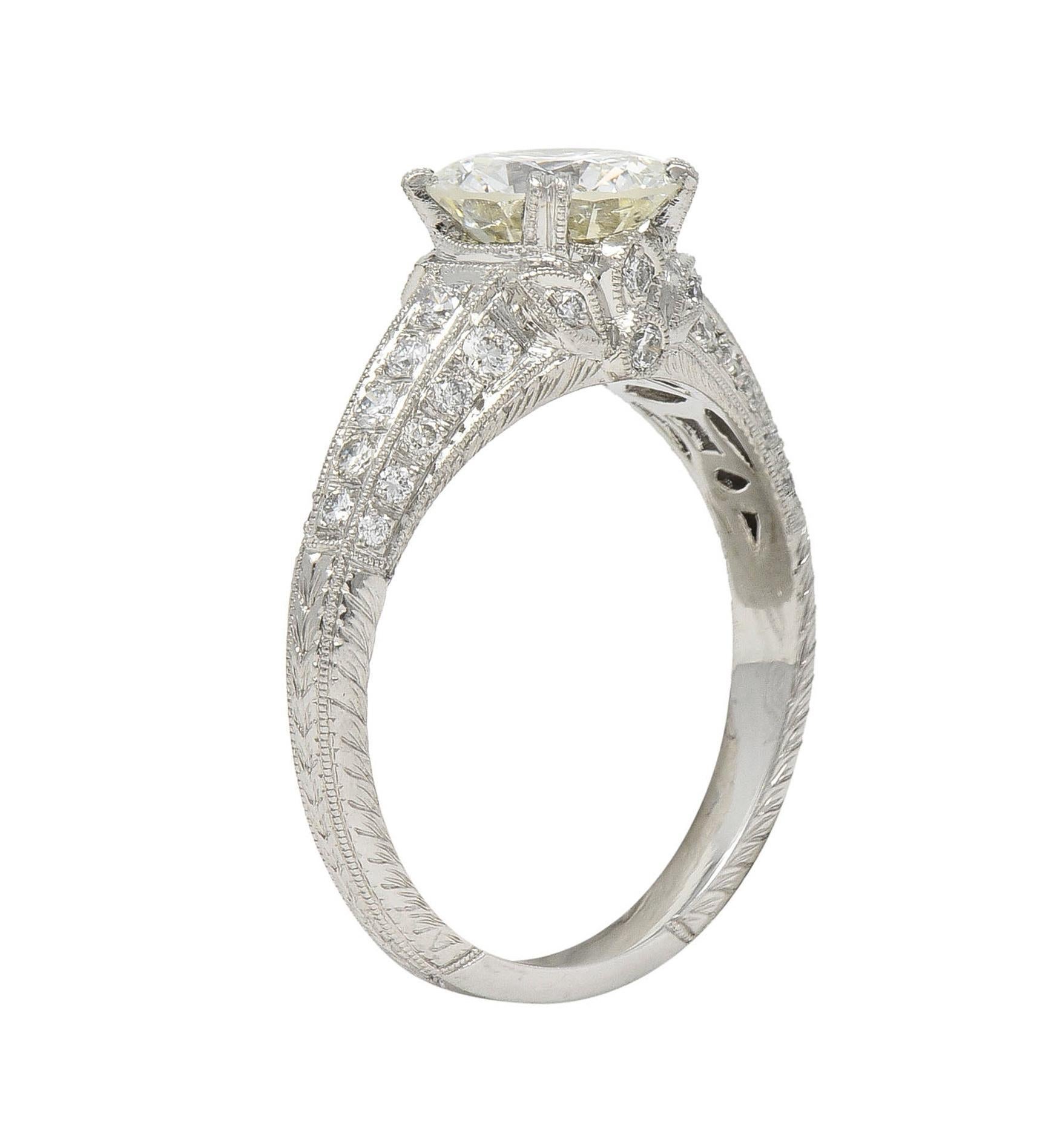 Women's or Men's Contemporary 1.87 CTW Brilliant Cut Diamond Platinum Lotus Engagement Ring GIA For Sale