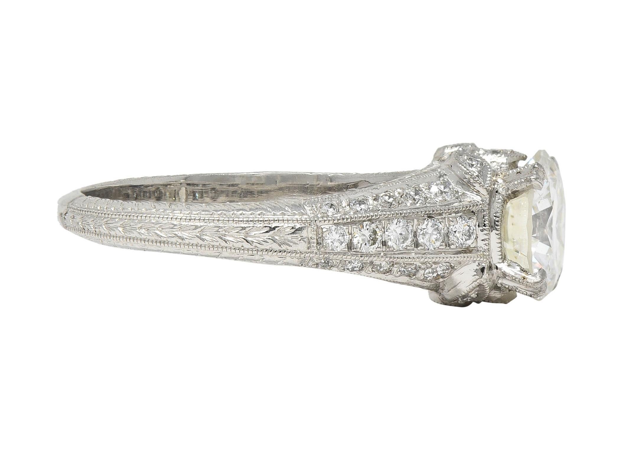 Contemporary 1.87 CTW Brilliant Cut Diamond Platinum Lotus Engagement Ring GIA For Sale 1
