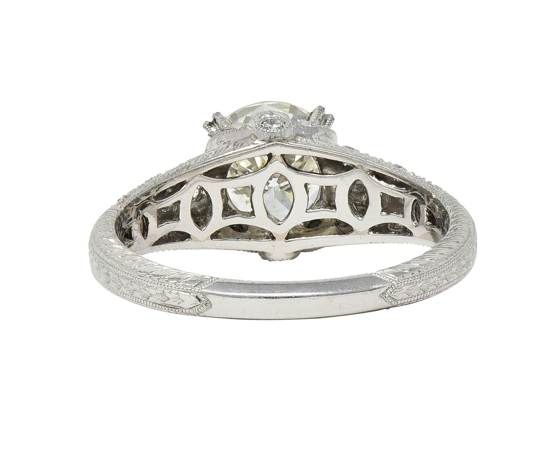 Contemporary 1.87 CTW Brilliant Cut Diamond Platinum Lotus Engagement Ring GIA For Sale 2