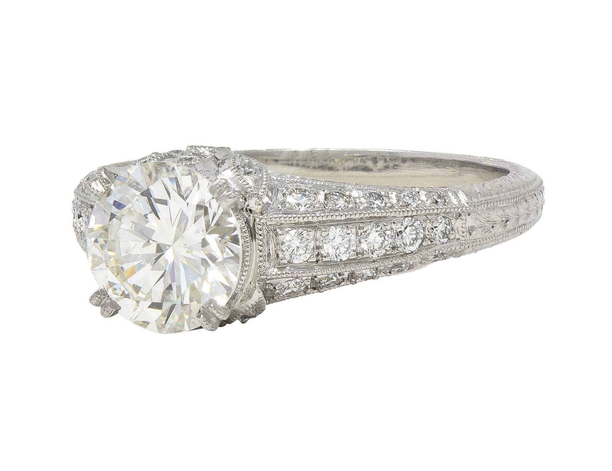Contemporary 1.87 CTW Brilliant Cut Diamond Platinum Lotus Engagement Ring GIA For Sale 4