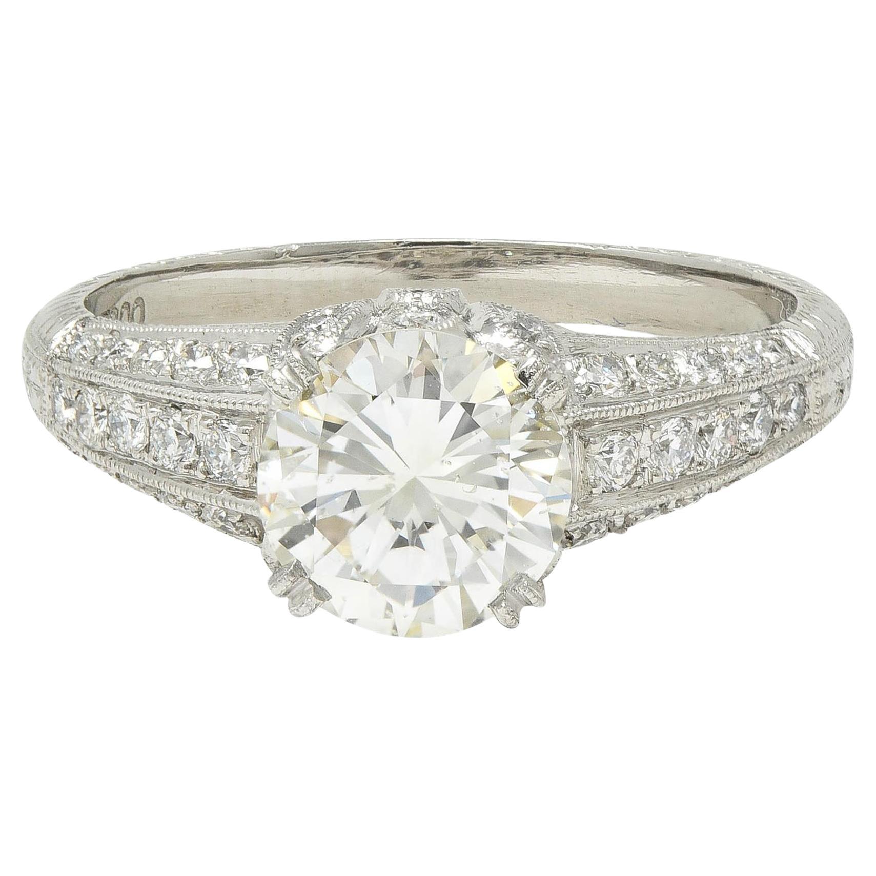 Contemporary 1.87 CTW Brilliant Cut Diamond Platinum Lotus Engagement Ring GIA For Sale