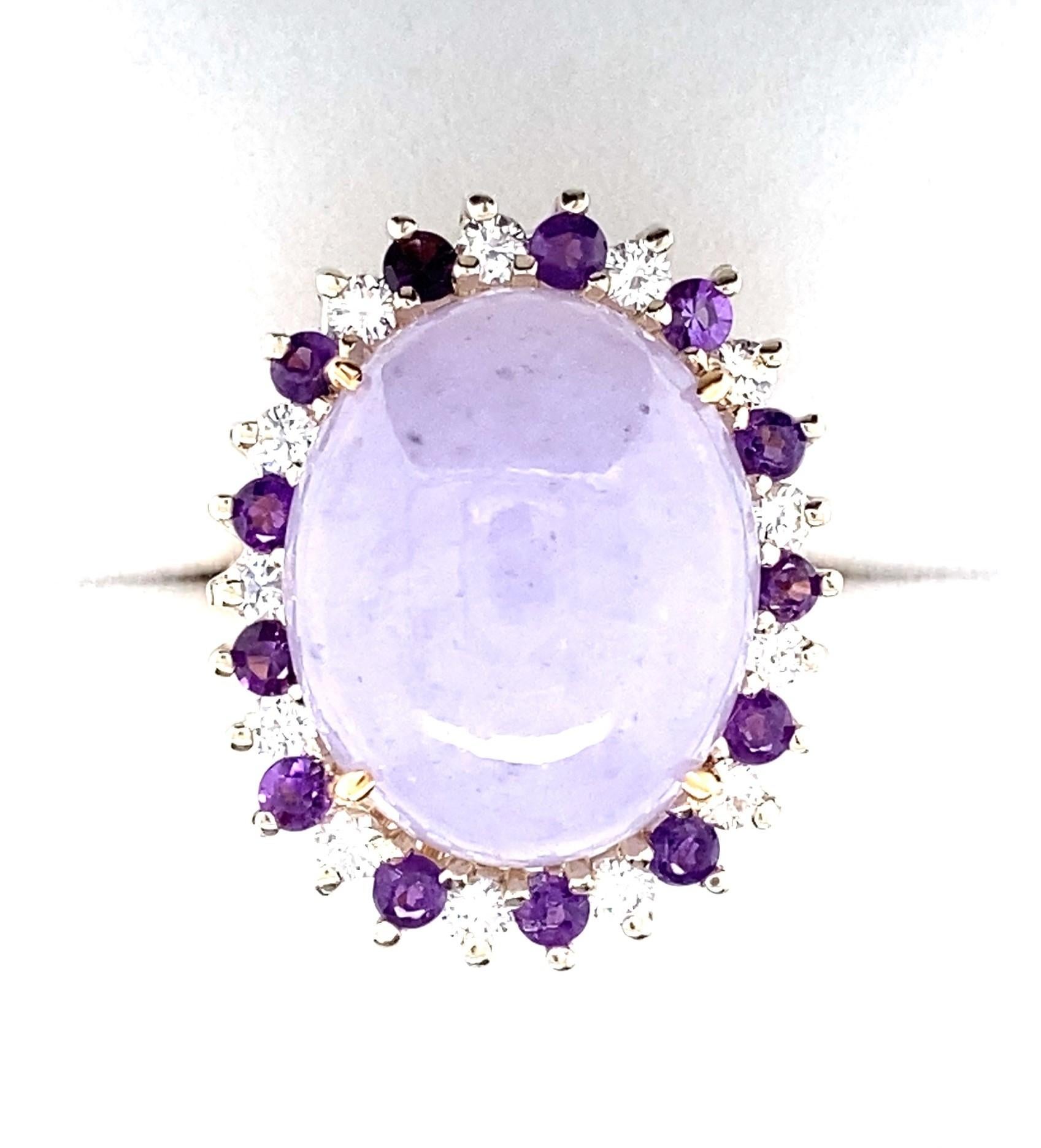 Women's or Men's Contemporary 18.80 Carat Natural Lavender Jade Cabochon Yellow Gold Fashion Ring