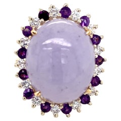 Contemporary 18.80 Carat Natural Lavender Jade Cabochon Yellow Gold Fashion Ring
