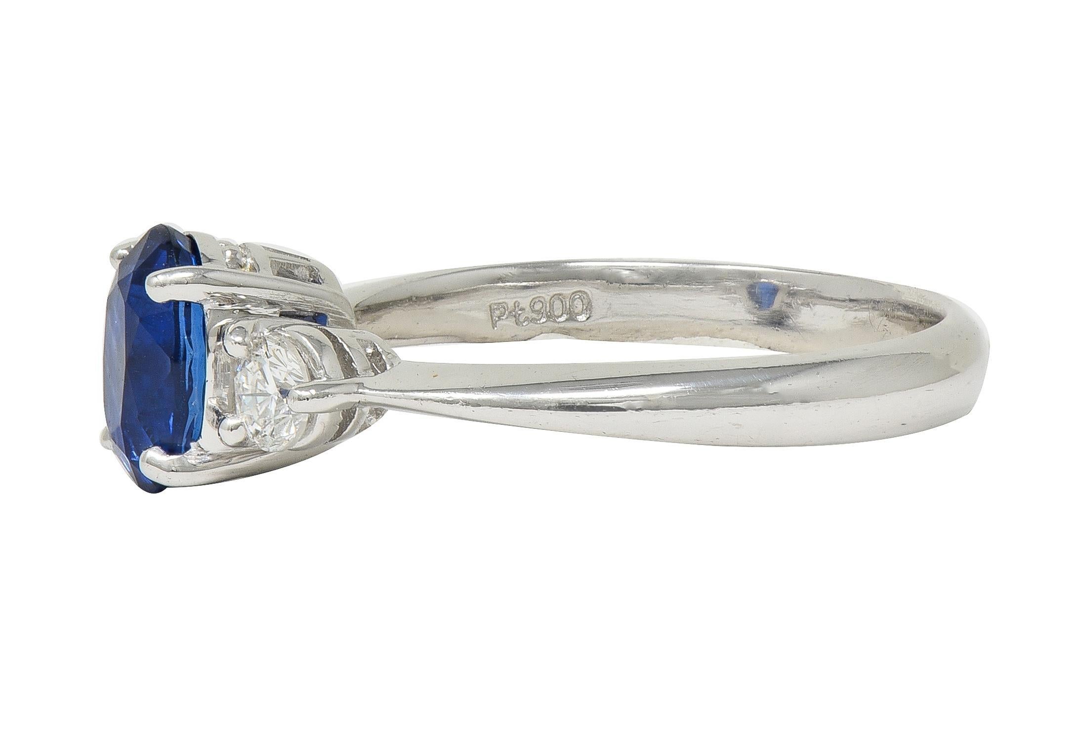 Contemporary 1.89 CTW Sapphire Diamond Platinum Three Stone Ring In condizioni ottime in vendita a Philadelphia, PA
